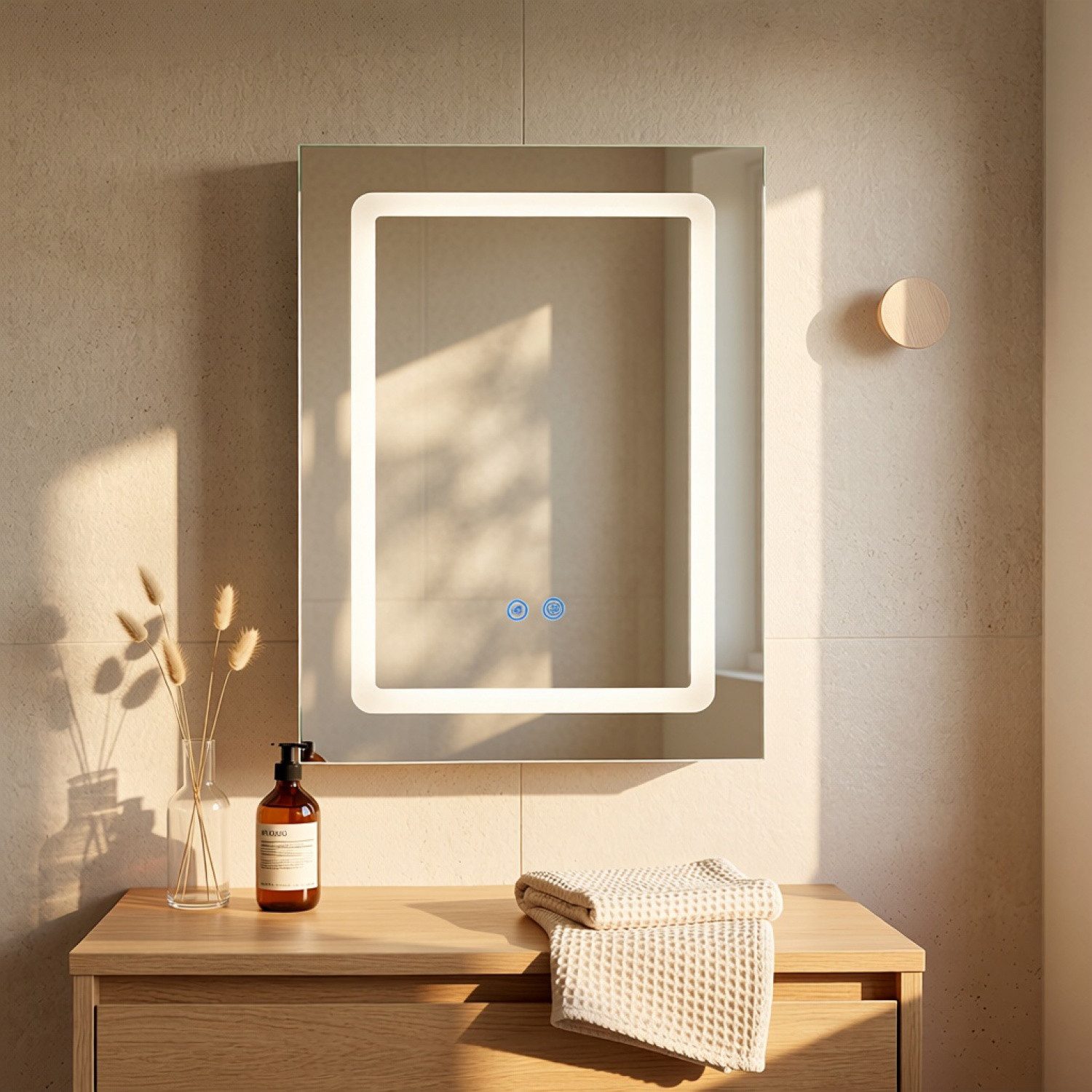 HOMSEE Badezimmerspiegelschrank LED Spiegelschrank 50x70cm, 3 Lichtfarben, dimmbar (1-St) 3 höhenverstellbare Einlegeböden, Touch-Steuerung, Anti-Beschlag