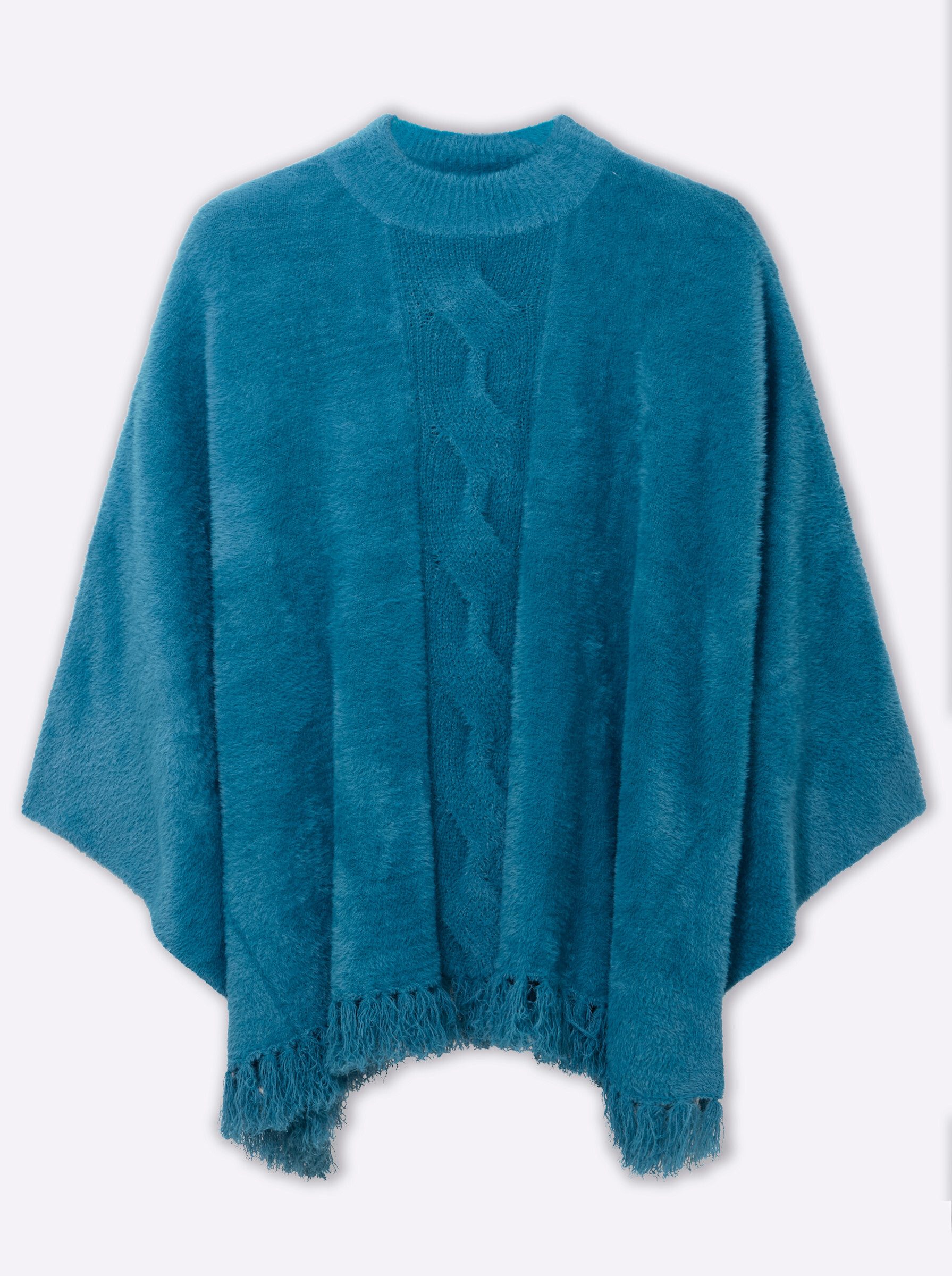 Sheego Strickponcho Poncho Ärmellos Jersey, Zopfmuster Länge ca. 76 cm