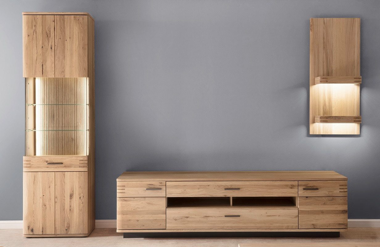 MCA furniture Wohnwand Wohnwand Anbauwand Salvador, Balkeneiche Bianco, 3-teilig, (4-St)