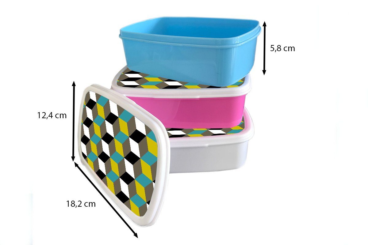 MuchoWow Lunchbox Blöcke - Muster weiß Brotbox - Brotdose, für Kinder Kunststoff, und Jungs Mädchen (2-tlg), für und Erwachsene, 3D