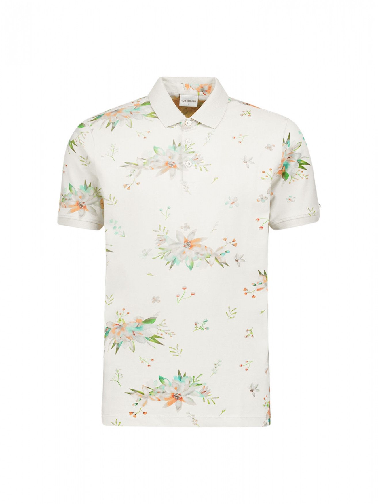 NO EXCESS T-Shirt Polo Pique Allover Printed Garment Dyed Stretch WHITE