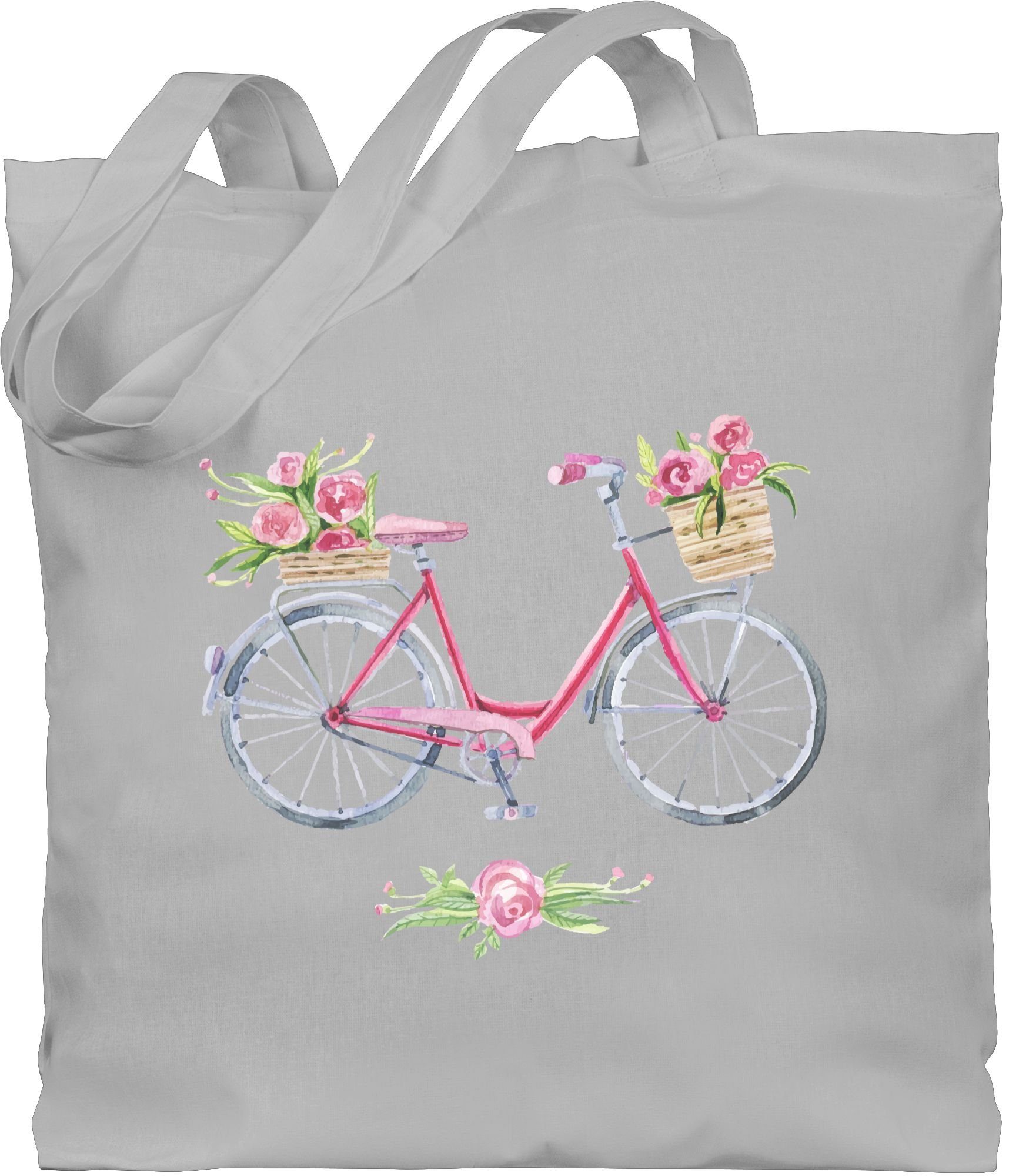 Shirtracer Umhängetasche Vintage Fahrrad Wasserfarbe Blumen, Vintage Retro 2 Hellgrau