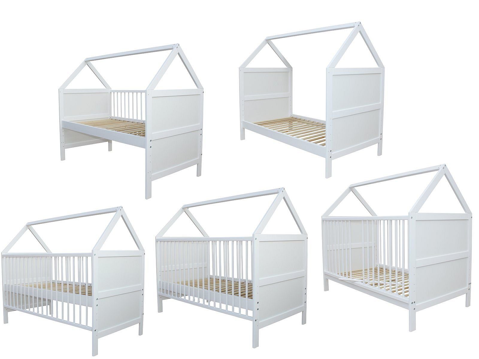 Hausbett Babybett Kinderbett Juniorbett Bett Haus 140x70 cm umbaubar weiß