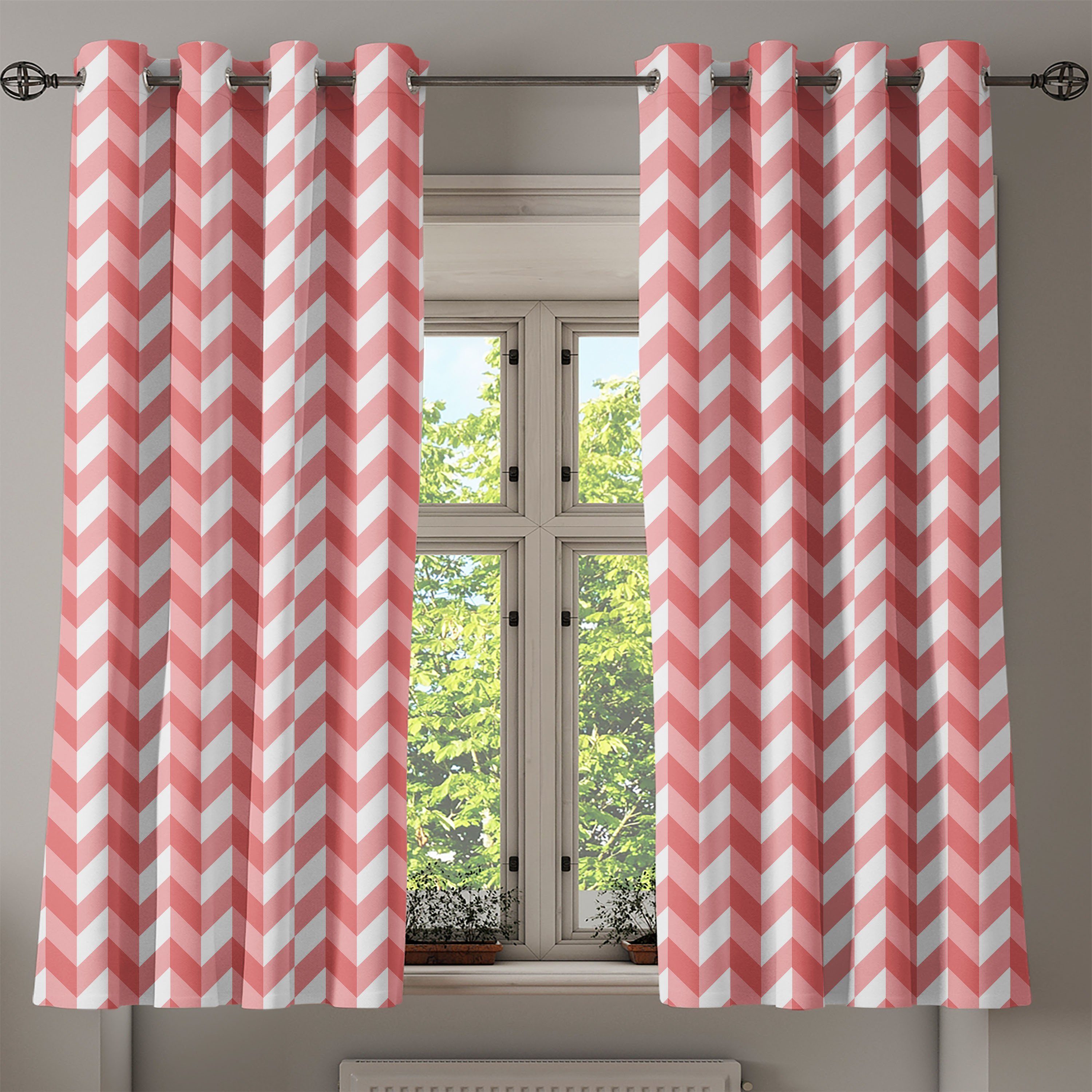 Schlafzimmer für Dekorative Abakuhaus, Chevron-Muster Koralle 2-Panel-Fenstervorhänge Gardine Retro Wohnzimmer,