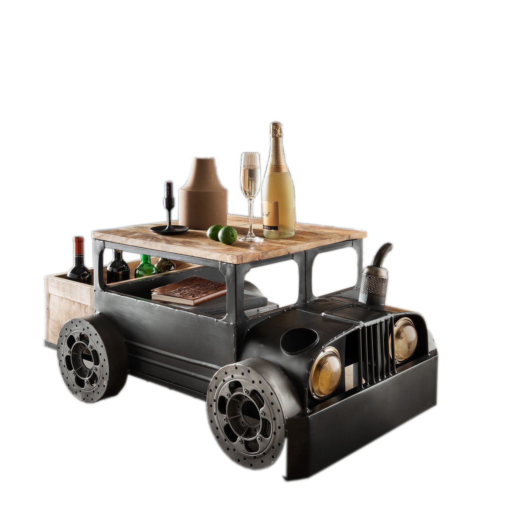 More2Home Couchtisch TRUCK, Metall/Mangoholz, auf 4 Eisenrädern günstig online kaufen