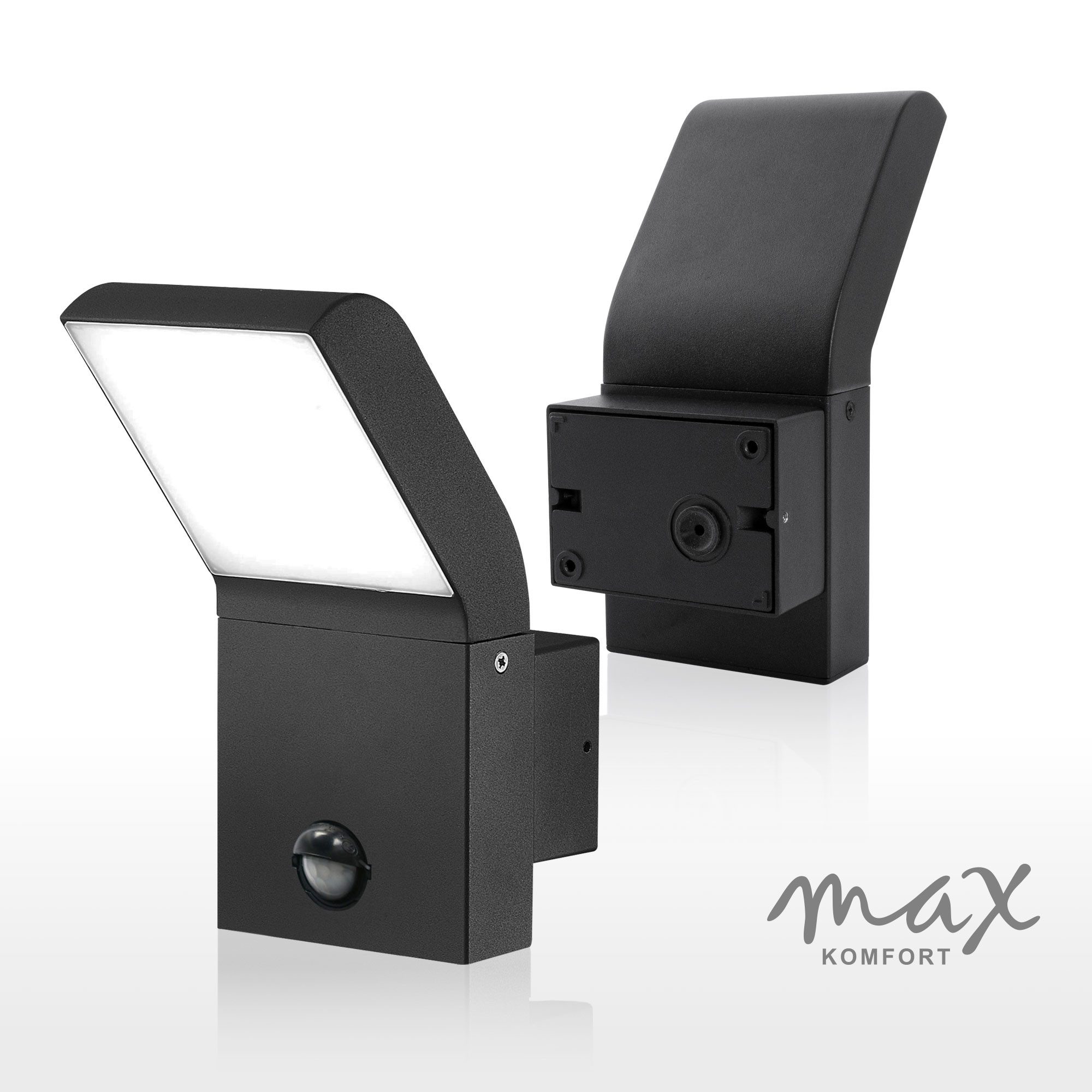 Maxkomfort LED Außen-Wandleuchte mit/ohne Bewegungsmelder, 10W Warmweiß 3000K, IP54 Wetterfest, mit Bewegungsmelder, LED fest integriert, Warmweiß, 3000K, Wandleuchte für Fassade, Terrasse & Hauseingang, Aluminium