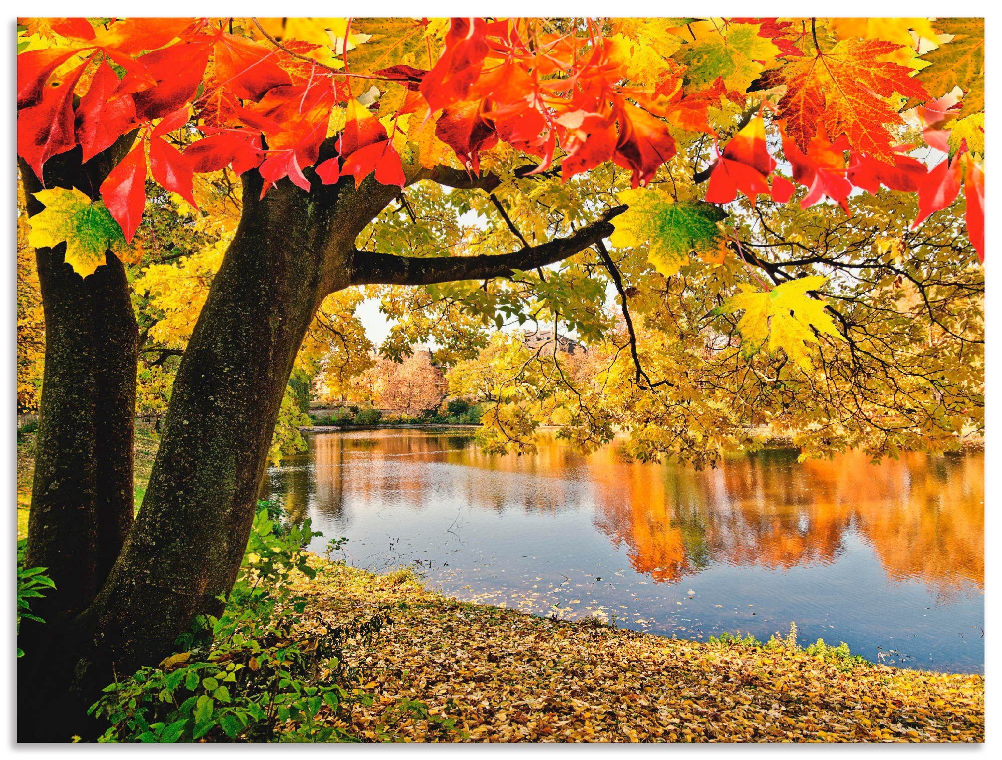 Artland Wandbild (1 Poster Gewässer Leinwandbild, als an ruhigen oder Herbsttag See, Wandaufkleber St), Alubild, in Größen einem versch
