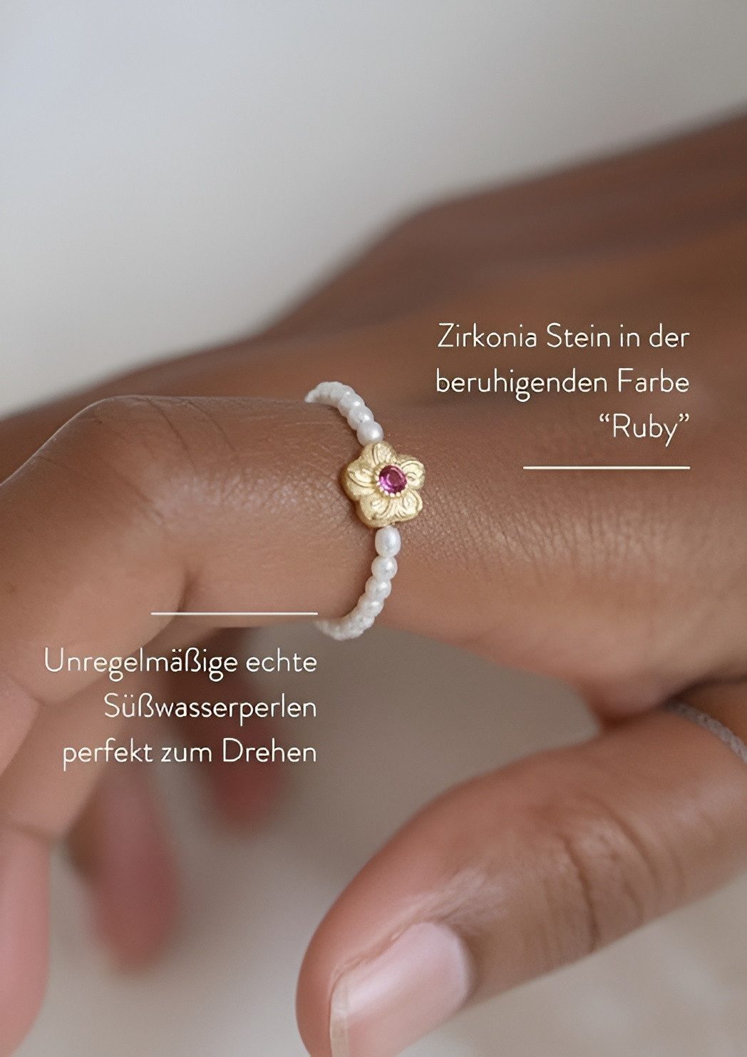 Einzelstück Perlenring Pearl Anxiety Ring, Anti-Stress Ring aus wasserfesten Perlen