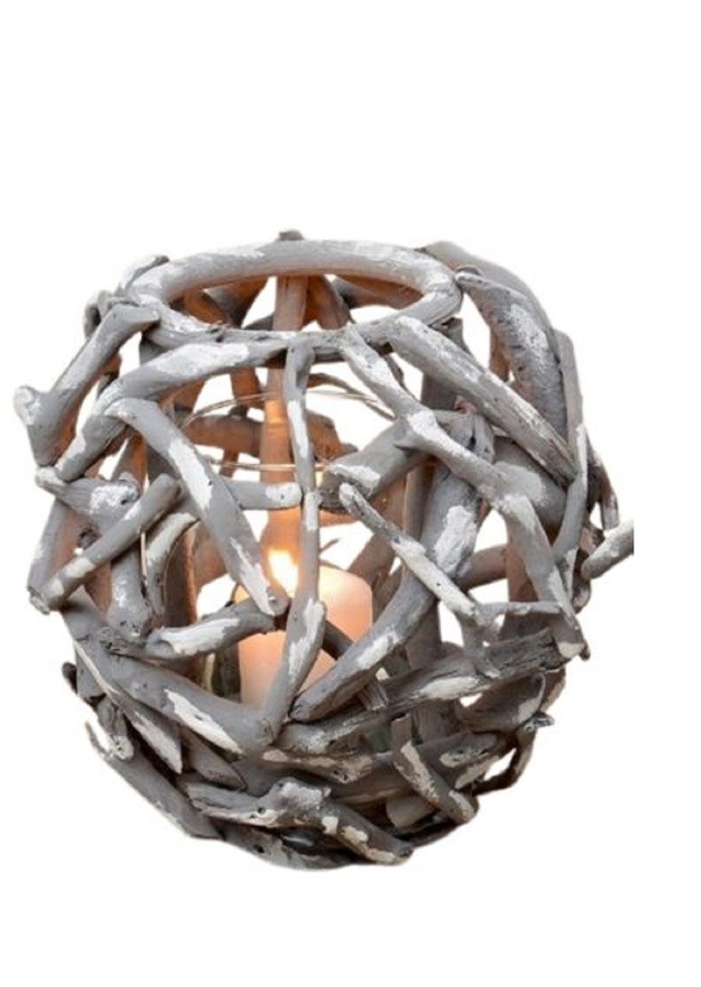BOLTZE GRUPPE GmbH Windlicht Windlicht MaluTeelicht Holzstücke Glaseinsatz grau H 25cm Ø 25cm
