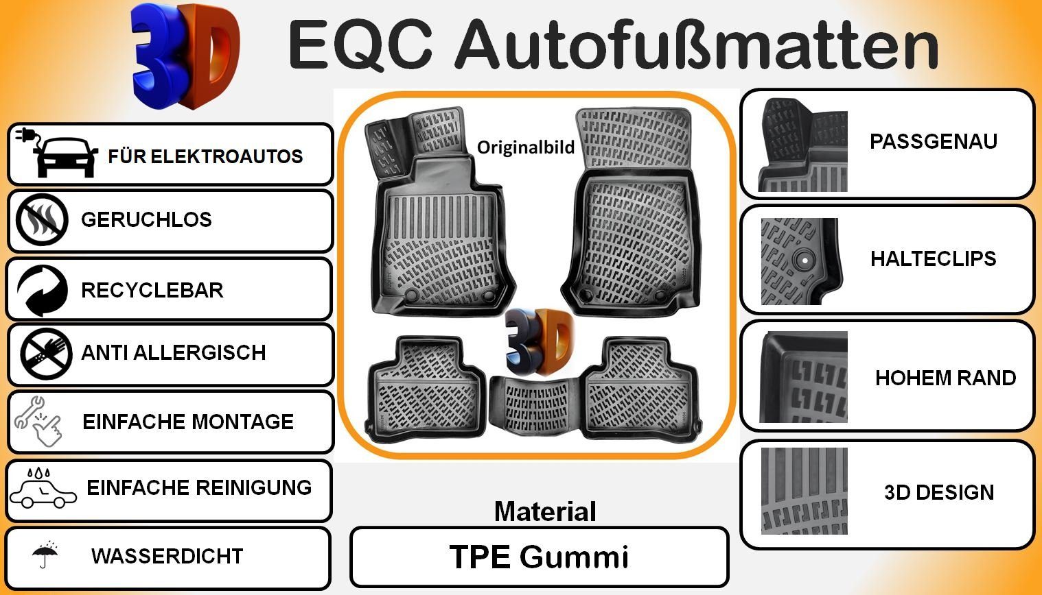 Autofußmatten Mercedes-Benz Trimak Auto-Fußmatte, Automatten Auto Gummimatten (N 293) EQC