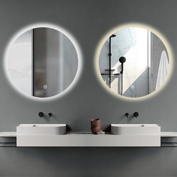 WDWRITTI Badspiegel Rundspiegel Led Speicherfunktion 3 Lichtfarben Helligkeit einstellbar (Wandspiegel,Badezimmerspiegel,Spiegel Rund,Lichtspiegel, 60x60cm), Kaltweiß,Neutral,Warmweiß,energiesparender