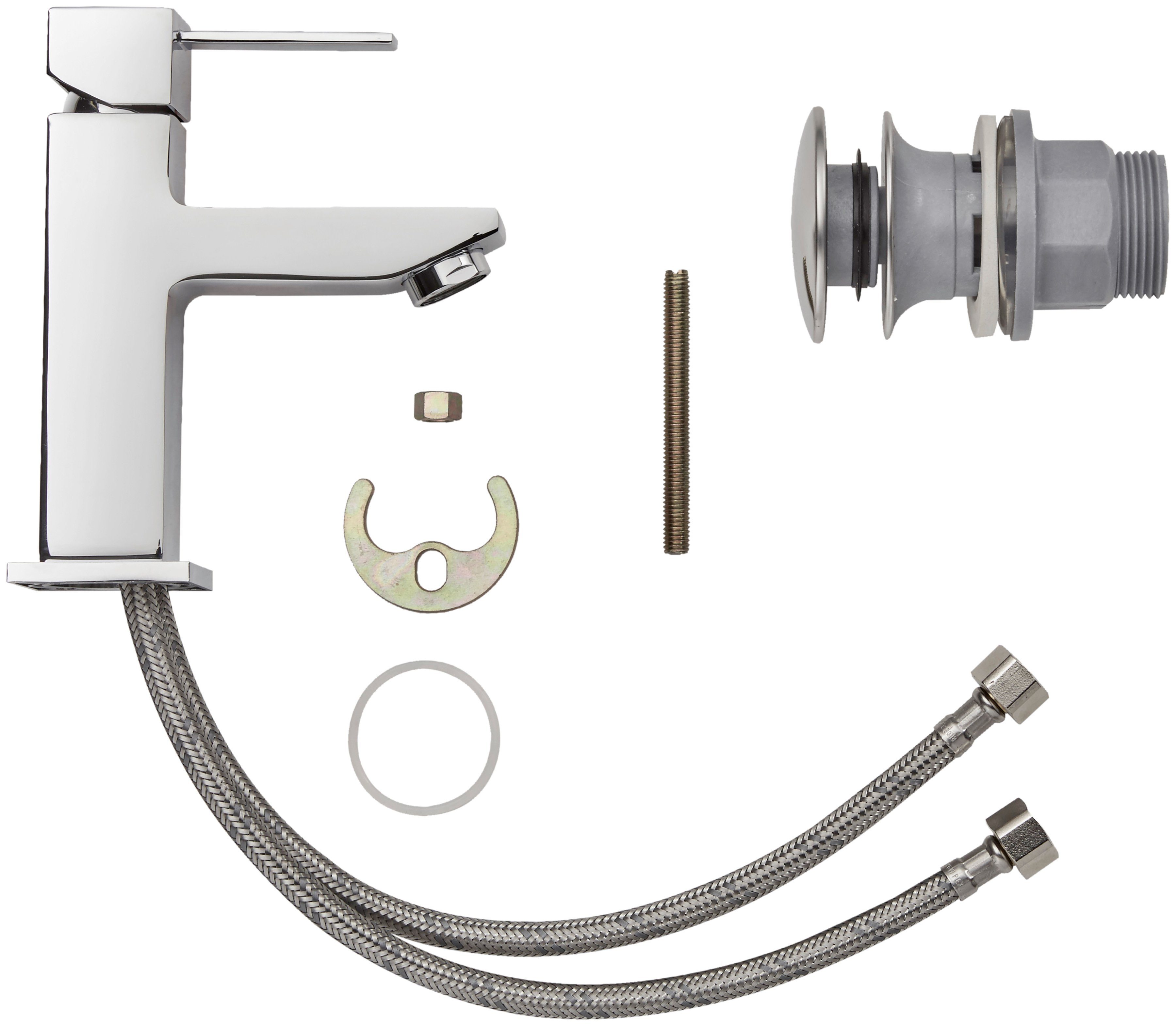 welltime Waschtischarmatur Trento, Wasserhahn Wassersparende Eco-Click-Funktion, inkl. Pop-Up Ablaufventil