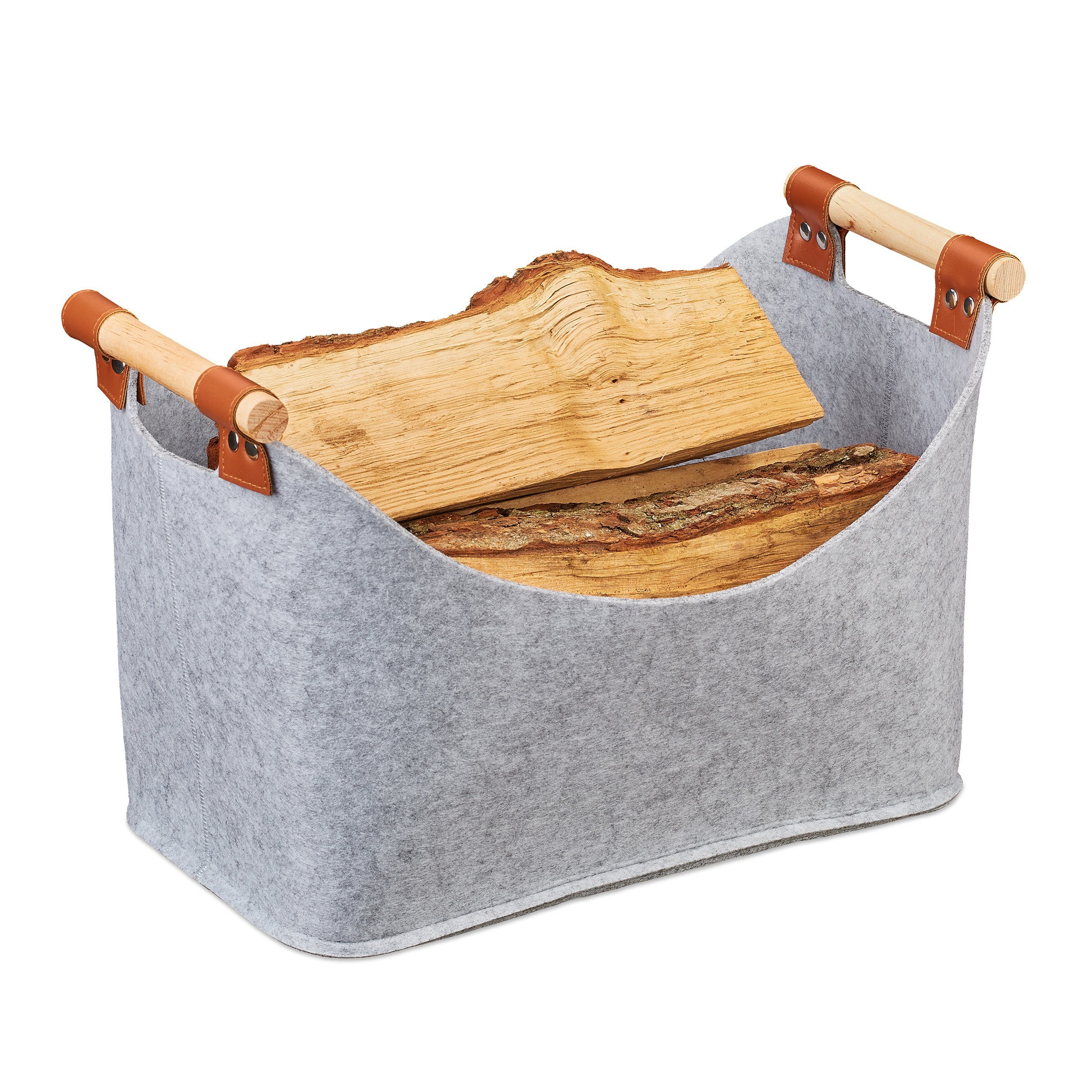 relaxdays Aufbewahrungskorb Filztasche mit Holzgriffen, hellgrau günstig online kaufen
