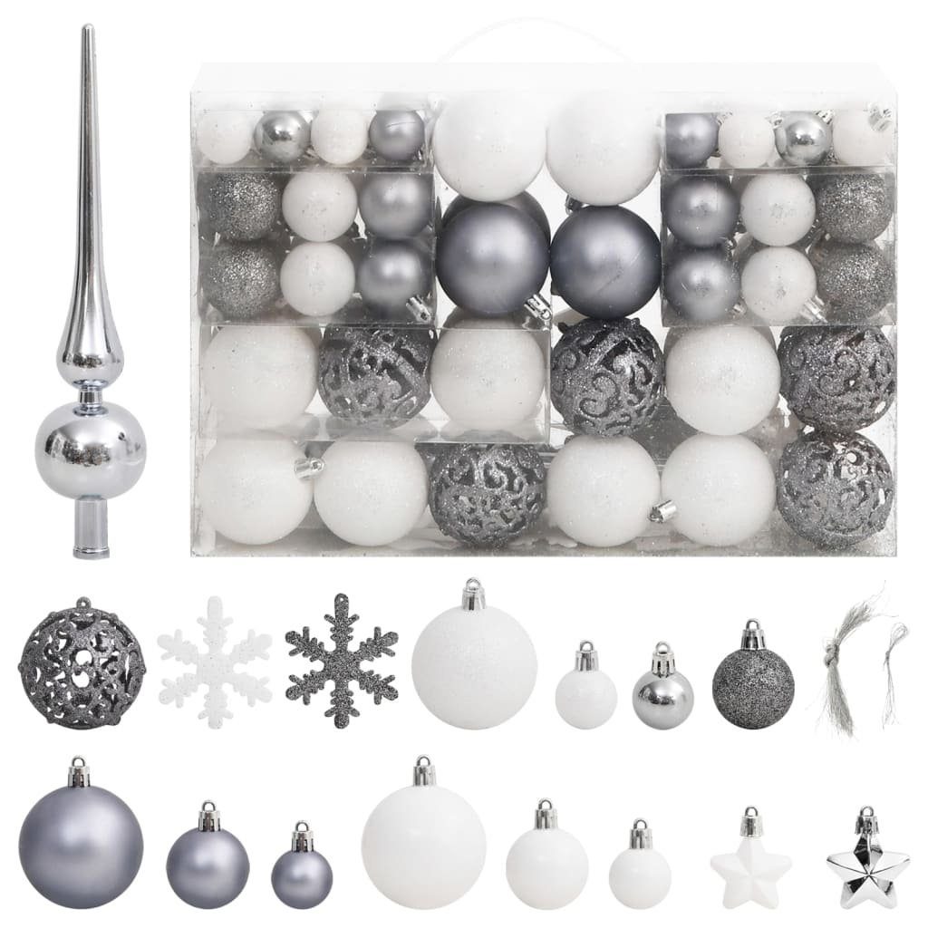 vidaXL Christbaumschmuck 111-tlg. Grau Weihnachtskugel-Set und Weiß (111-tlg) Polystyrol