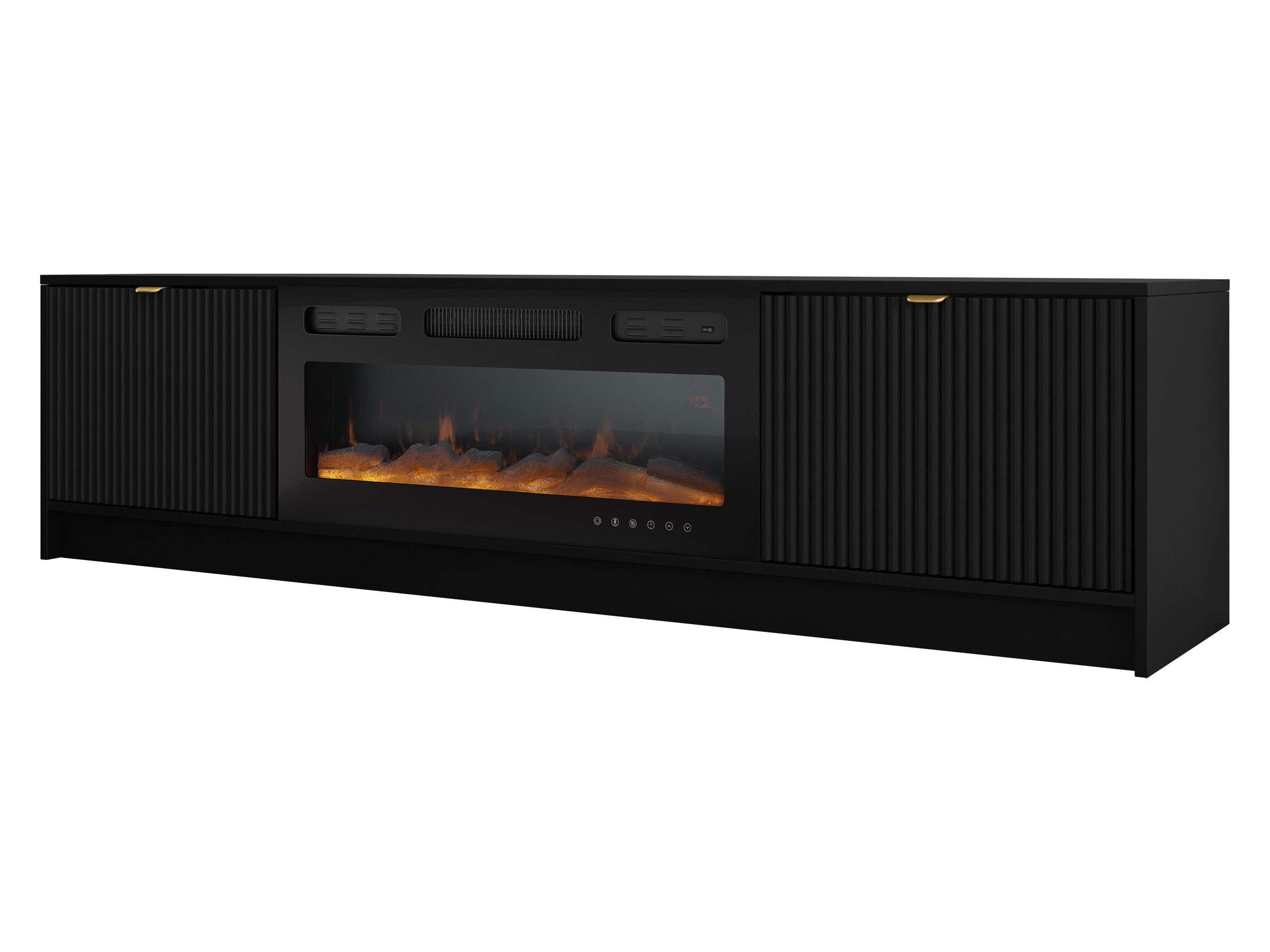 MIRJAN24 TV-Schrank Tireno mit Kamin (mit zwei Drehtüren) Realistische LED-Flamme, Gasdruckfeder