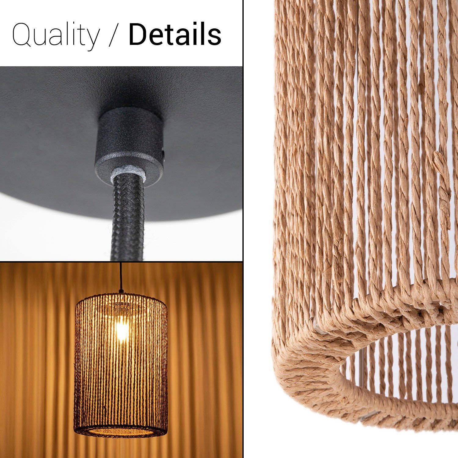 Paco Home Pendelleuchte Boho ohne Lampenschirm Papier Rund Hugo Leuchtmittel, Wohnzimmer Esszimmer Ricarda, Optik Rattan