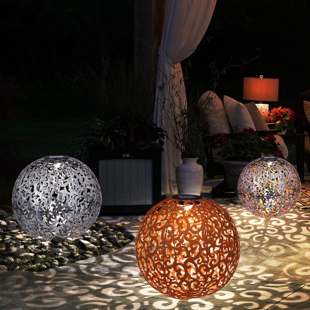 Gartenleuchte, verbaut, Solar Silber LED-Leuchtmittel Erdspieß etc-shop Warmweiß, Kugellampe orientalisch Kugel Solarleuchte fest