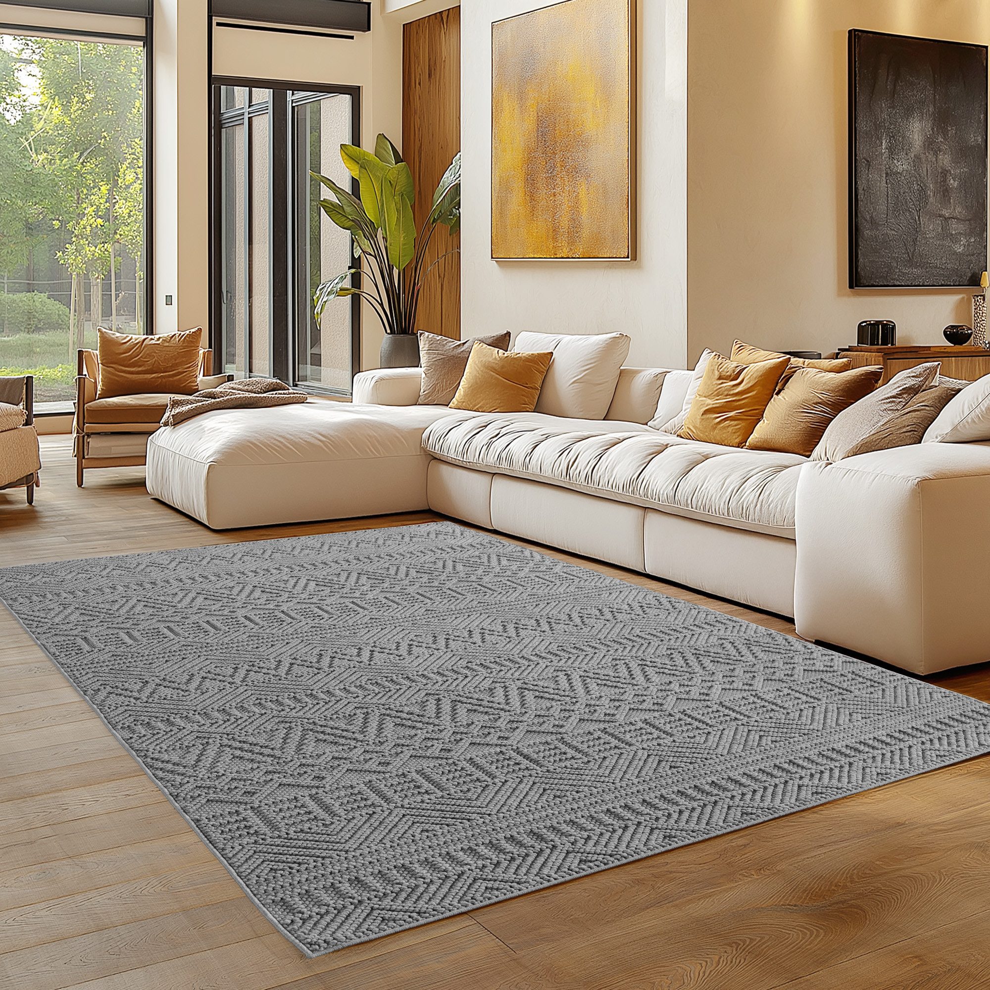 Carpettex Designteppich Einfarbig Boucle Loop, Rechteckig, Höhe: 7 mm, Teppich Wohnzimmer, Schlafzimmer, Gästezimmer