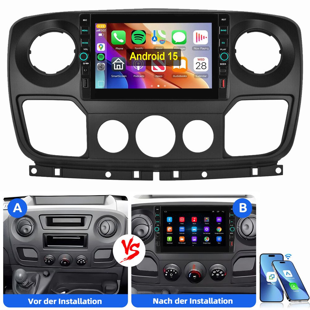ESSGOO Für Opel Movano B Renault Master 3 Android 15 Carplay GPS Navigationsgerät (Carplay Android Auto Bluetooth FM AM RDS WIFI GPS Navigationsgerät)