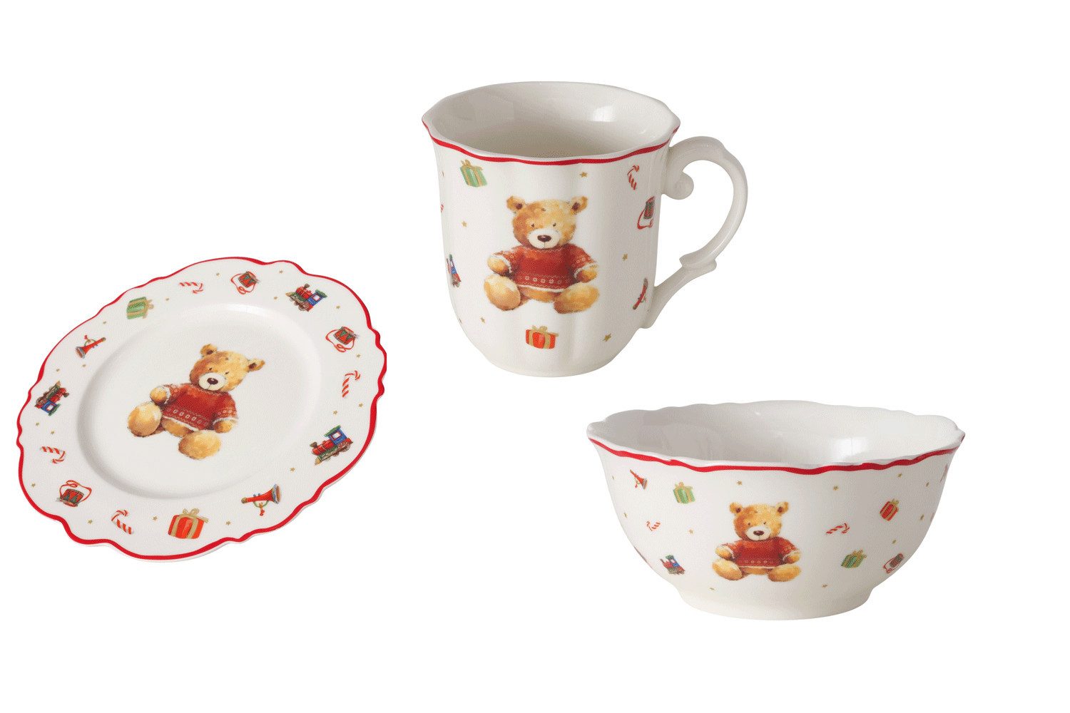 Steinnacher Bärbel Frühstücks-Geschirrset Frühstücksset Schale Becher Teller 3 teiliges Set Weihnachten