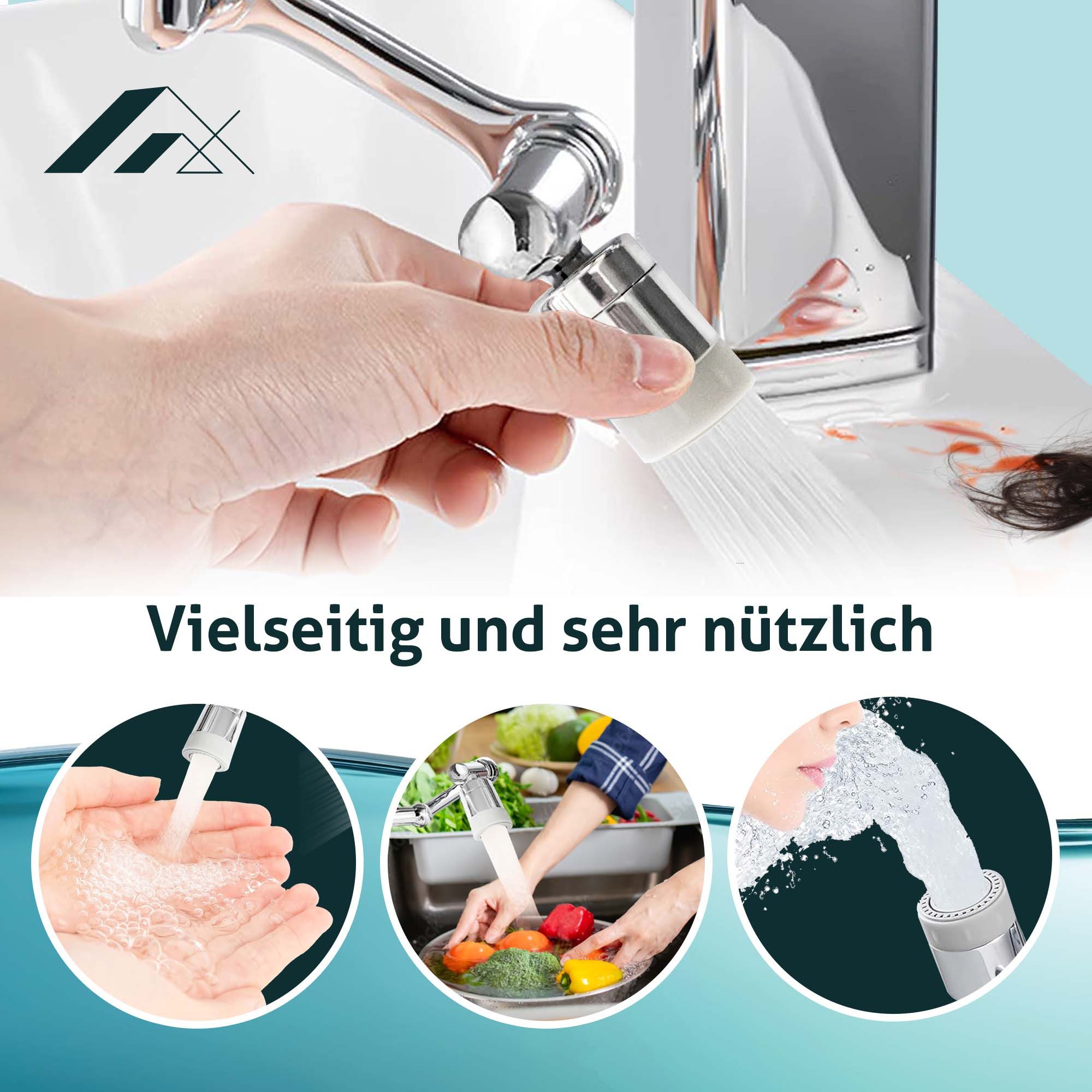 The Twibblin Company Badarmatur Drehbarer Wasserhahn Aufsatz – Flexibel für Küche & Bad, 1440° (1-St) Robust, innovativ, vielseitig einsetzbar