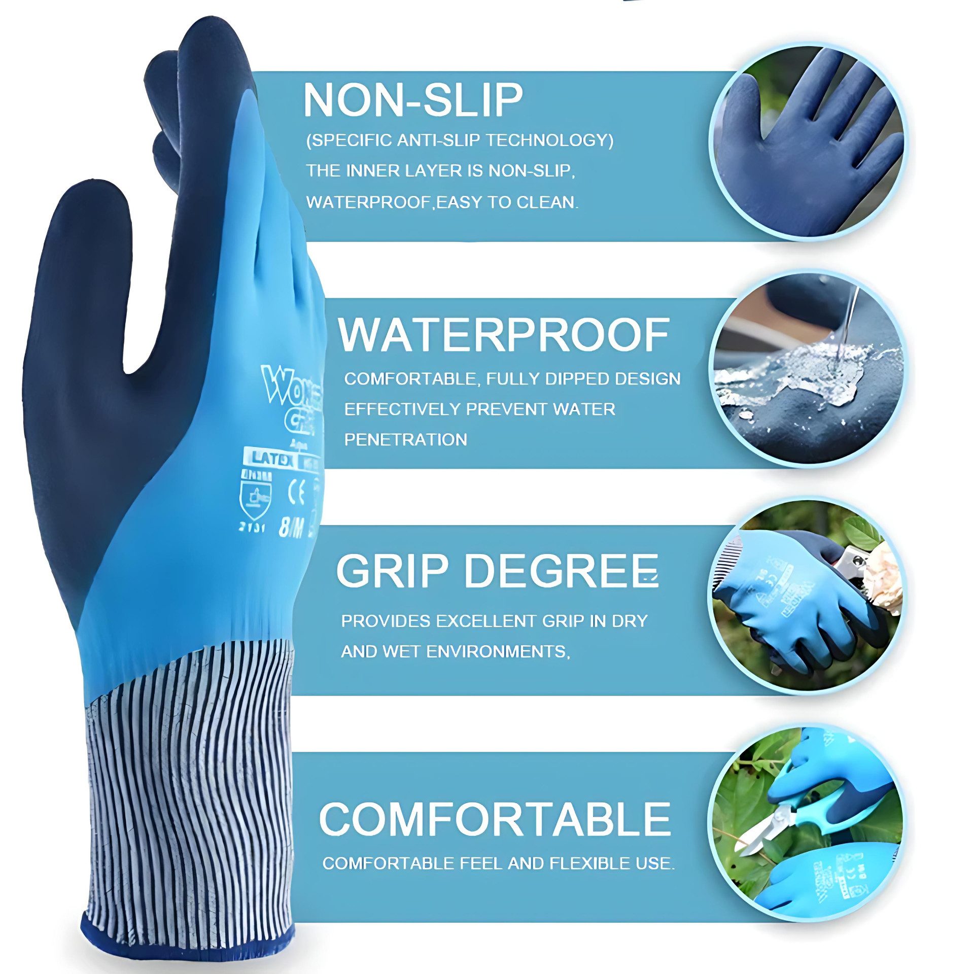 Wonder Grip Arbeitshandschuhe 3 Paar doppelt beschichtete Nylon-Handschuhe, starker Griff, leicht.
