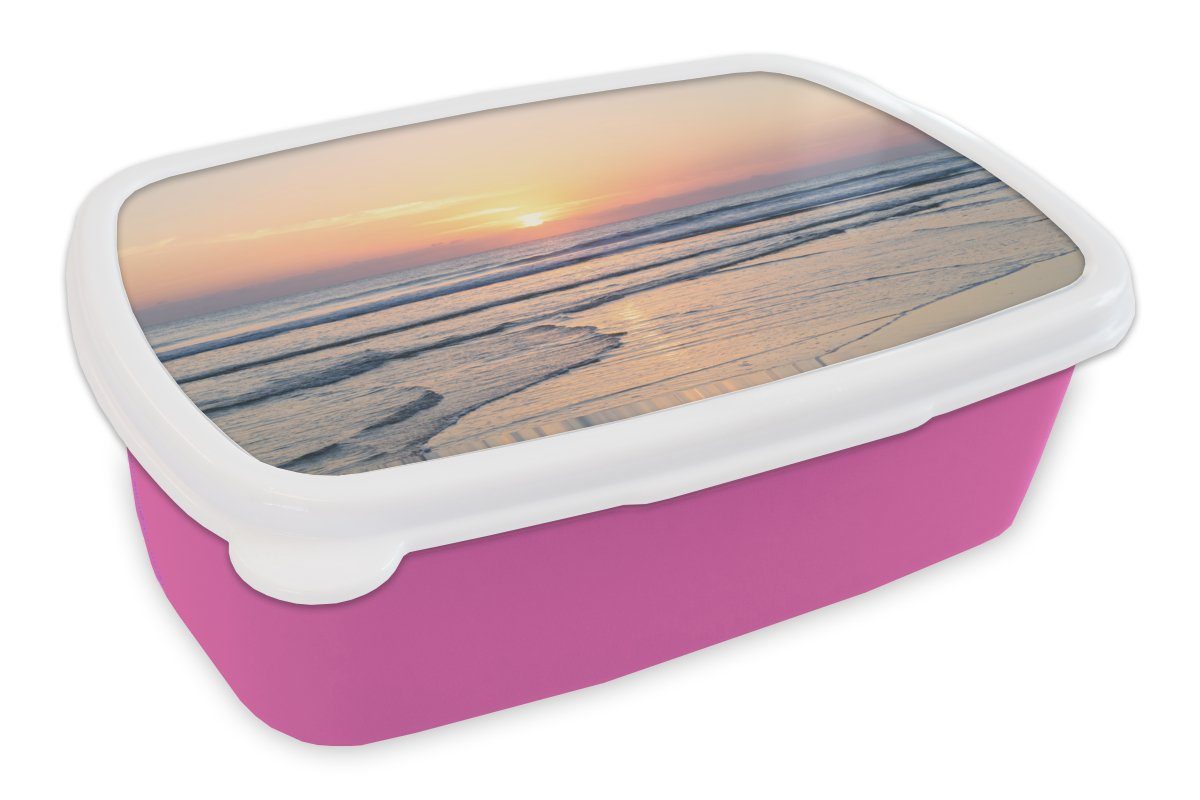 MuchoWow Lunchbox Meer - Pastell für Kunststoff (2-tlg), rosa Mädchen, Kunststoff, Brotdose Brotbox - Erwachsene, Snackbox, Sonne, Kinder