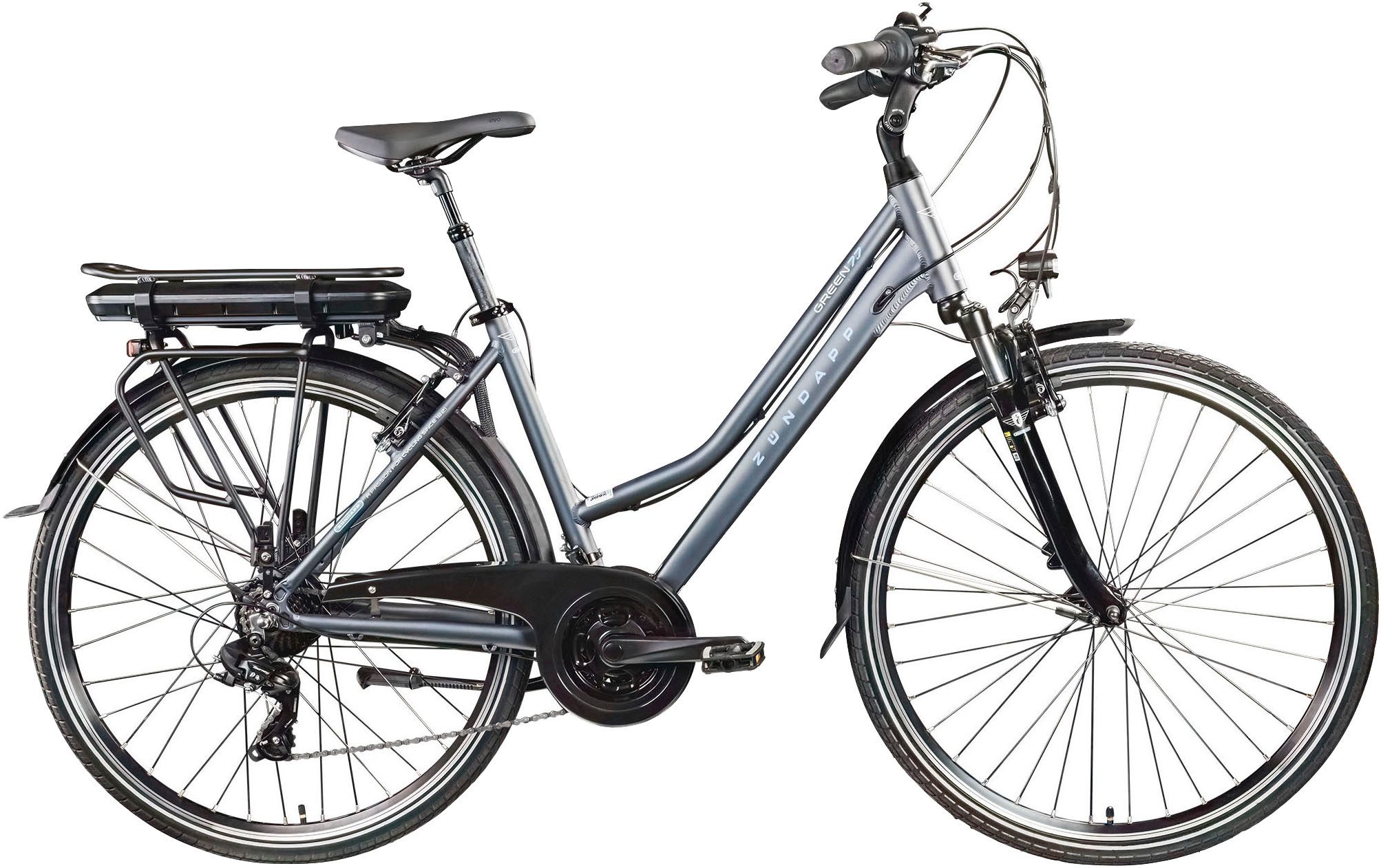 Zündapp E-Bike Trekkingrad Green 7.7 Damen, 21 Gang Shimano Tourney Schaltwerk, Kettenschaltung, Heckmotor, 536,5 Wh, Pedelec, Elektrofahrrad für Damen