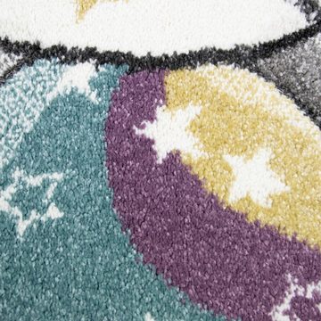 Kinderteppich Kinderteppich mit Einhorn Regenbogen in Grau Creme, TeppichHome24, Rund, Höhe: 1.3 mm