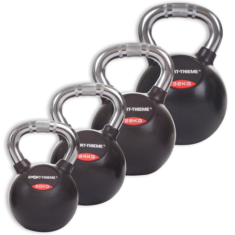 Sport-Thieme Kettlebell Kettlebell-Set Gummiert mit Chrom-Griff, Geeignet für den Innen- und Außenbereich