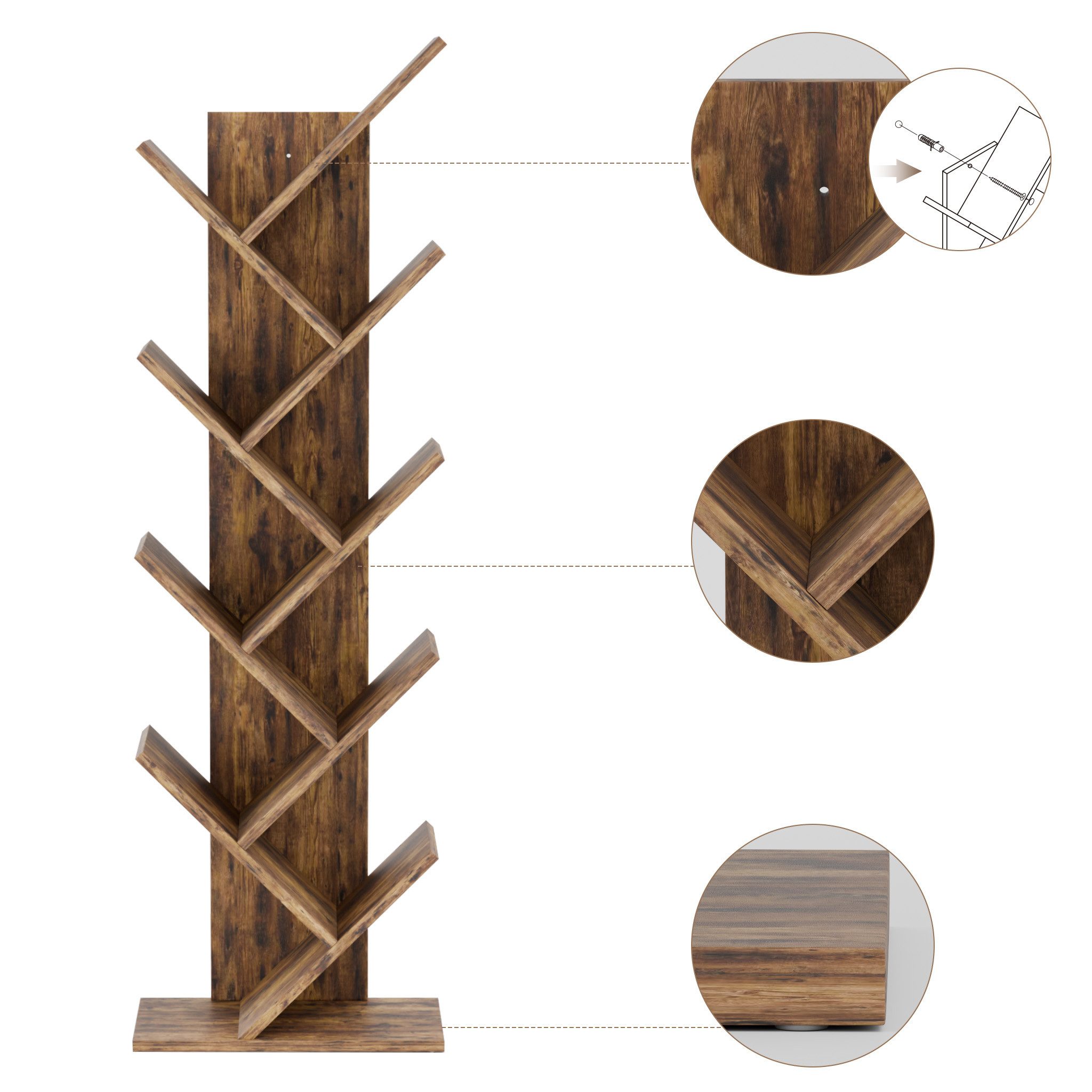 Mondeer Bücherregal in Baumform aus Holz Bücherschrank, Würfelregal exquisites 9 lagiges, einfaches Design und Platzsparen – Bild 4 von 5