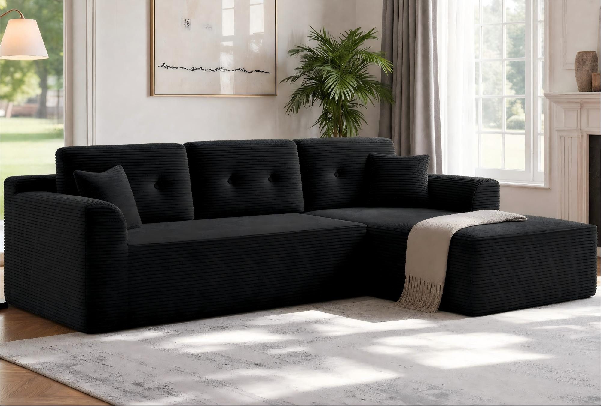 VASAGLE Ecksofa Schlafsofa, keine Montage erforderlich, für Wohnzimmer, Gästezimmer, modulares Sofa 244 cm breit, mit großer Chaiselongue rechts