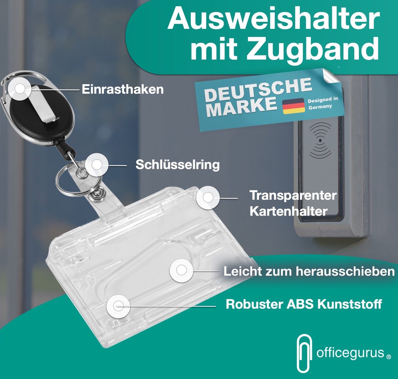 officegurus® Schlüsselanhänger 4x Ausweishalter mit ausziehbarem günstig online kaufen