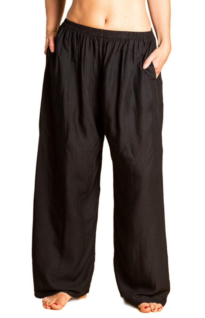 PANASIAM Stoffhose leichte Sommerhose Damen - weite Palazzohose 100% Viskose mit Taschen und Gummibund - Haremshose Unisex - Relaxhose für Urlaub und Alltag