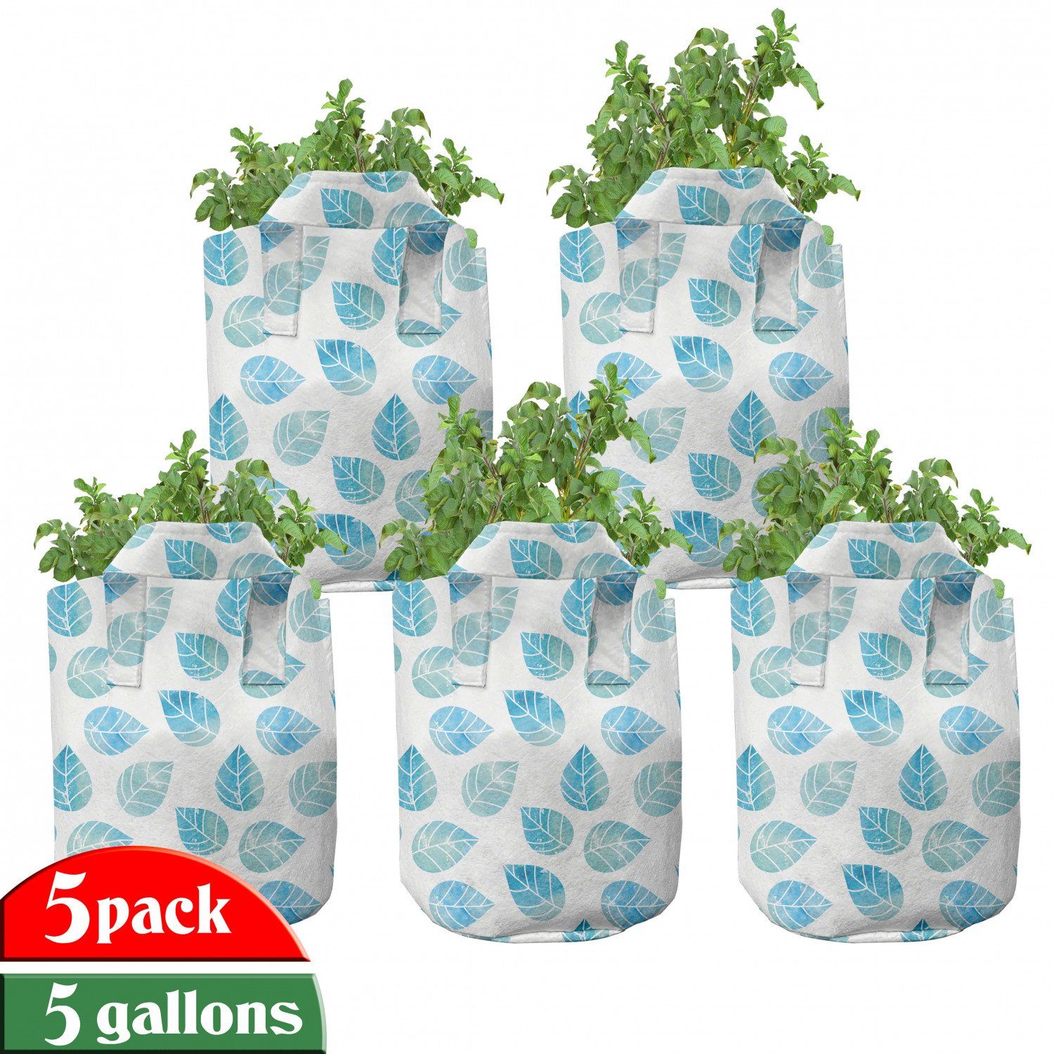 Pflanzkübel Gefallen Blätter Stofftöpfe mit Griffen hochleistungsfähig Blaue Abakuhaus Pflanzen, Aquarell für