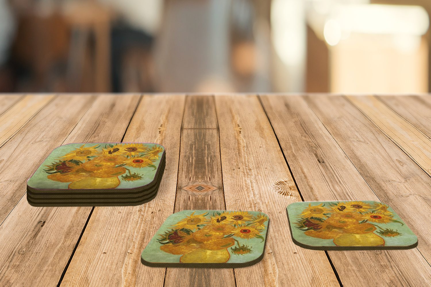 MuchoWow Glasuntersetzer Sonnenblumen - Gemälde für Tischuntersetzer, 6-tlg., Zubehör von Glasuntersetzer, Untersetzer, Korkuntersetzer, Gogh, Vincent van Gläser, Tasse