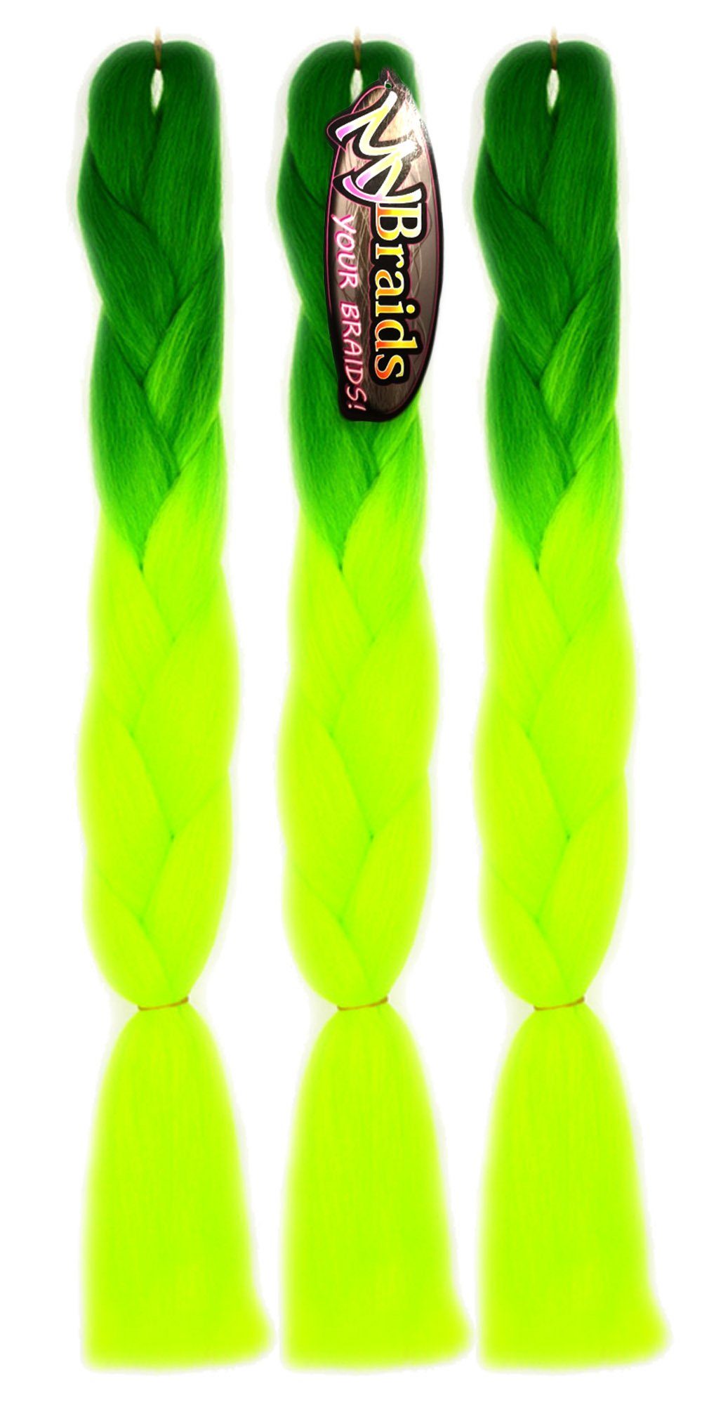 Saftgrün-Neongelb im Pack 3er Kunsthaar-Extension MyBraids 2-farbig BRAIDS! Jumbo Flechthaar YOUR Zöpfe Braids 40-BY