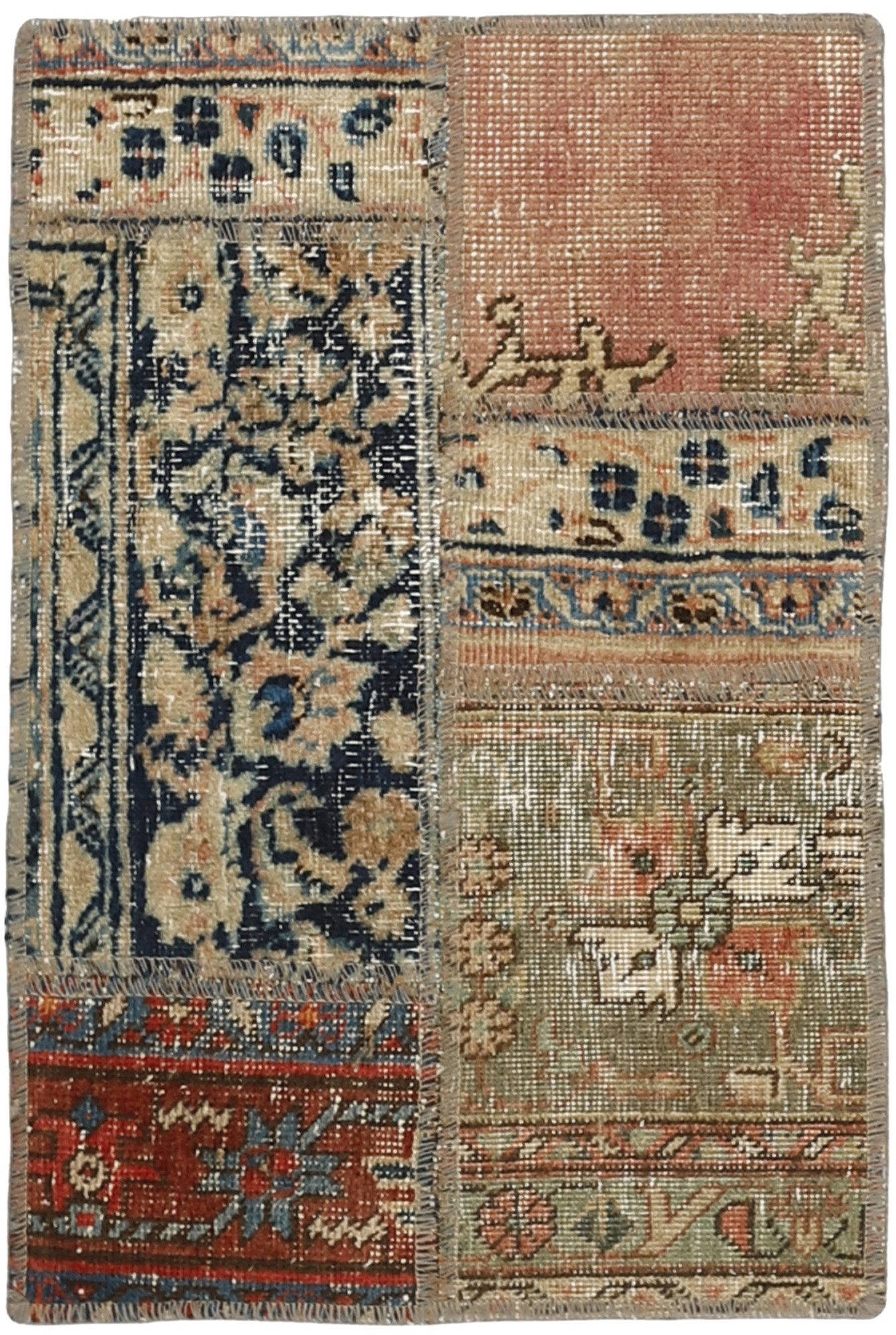 Wohnando Teppich MY-RUG Vintage Patch Work Floral & Ornamentiert 60x40cm, Rechteckig, Höhe: 10 mm, Handgeknüpfter Teppich,Handgesponnene Wolle, mit Naturfarben gegärbt