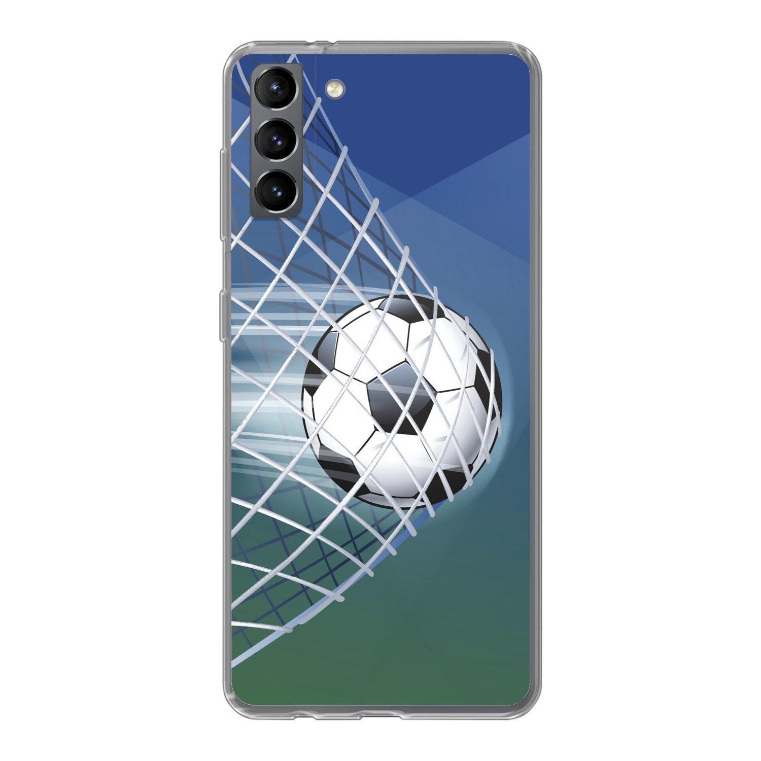 MuchoWow Handyhülle für Samsung Galaxy S21 Plus Eine Illustration eines Fußballs im Netz -, Phone Case, Silikon, Schutzhülle Dünn