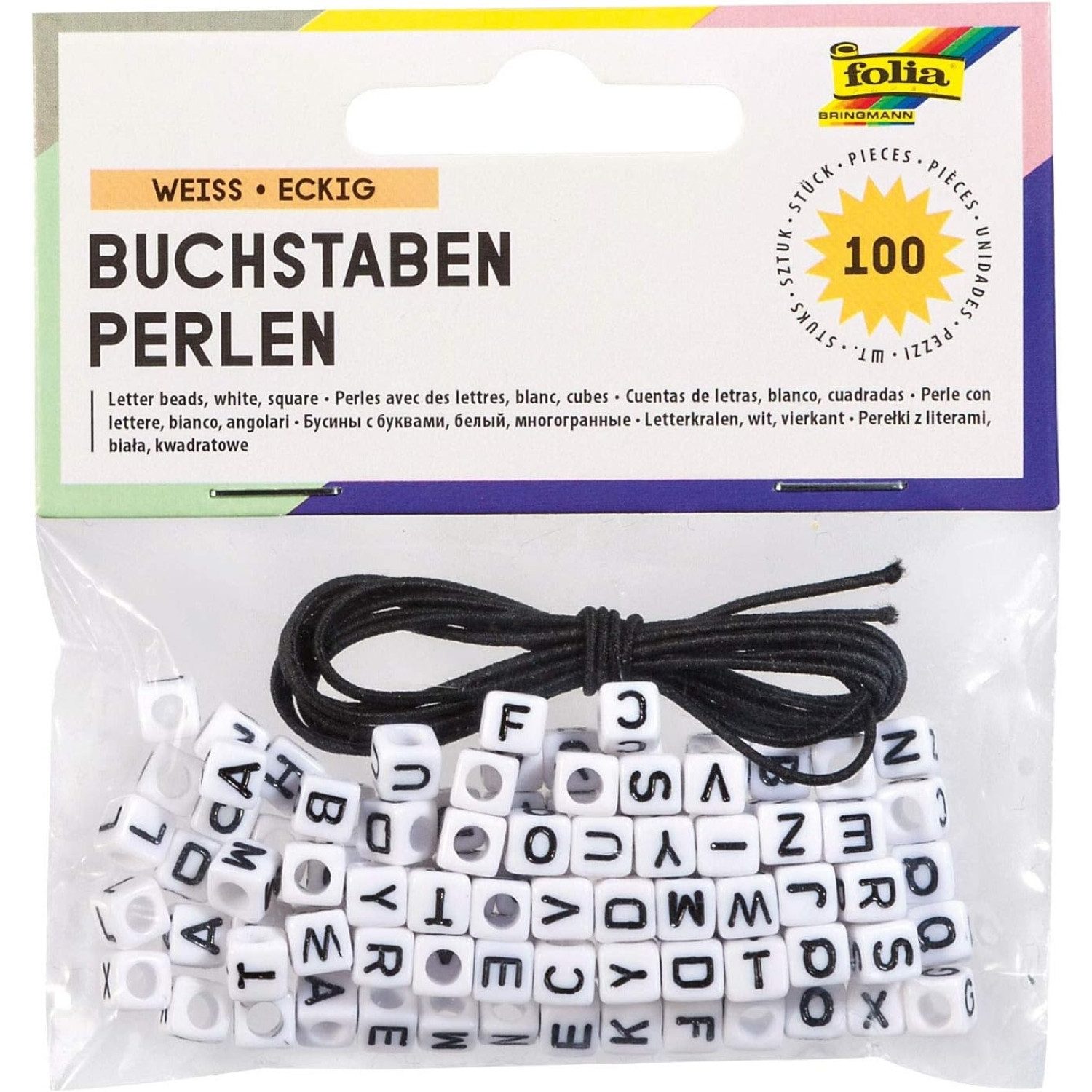 Perlenarmband Armband 33903 - Buchstaben Perlen WEISS - ECKIG, 100 Stück,ca. 6 x 6