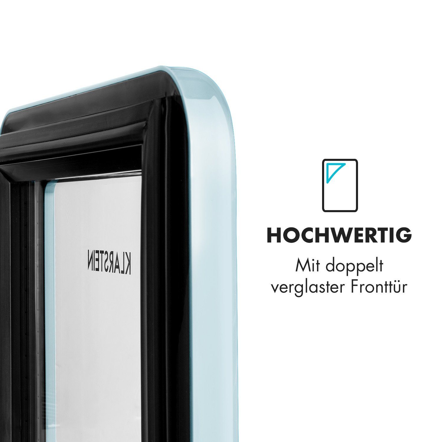 Klarstein Getränkekühlschrank HEA13-PopLife-48L mit Glastür hoch, Getränkekühlschrank 47.5 Flaschenkühlschrank cm breit, 44 Bierkühlschrank 10040737, cm