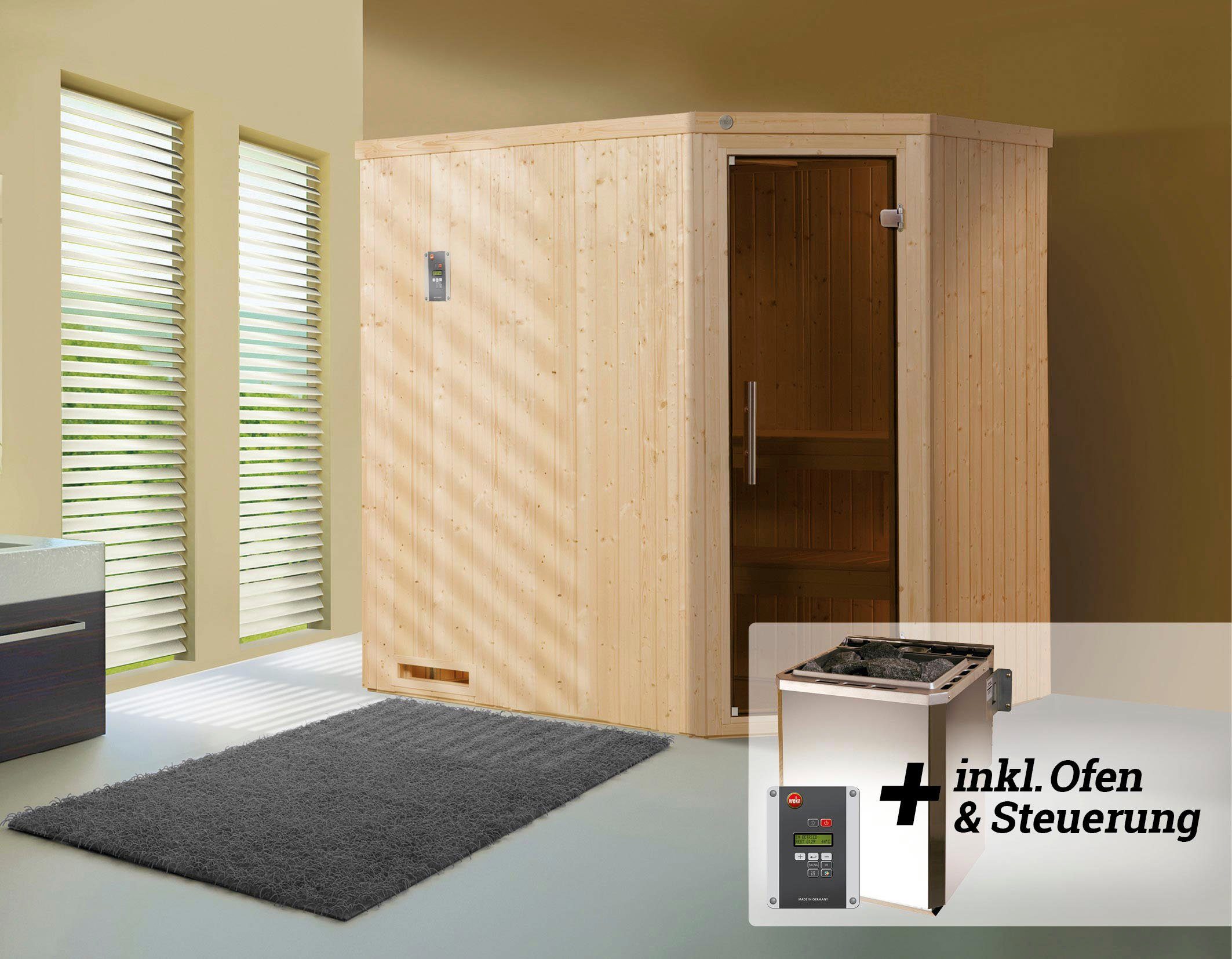 Thumbnail - weka Sauna Varberg, BxTxH: 194 x 144 x 199 cm, 68 mm, (Set) 7,5 kW Bio-Ofen mit digitaler Steuerung