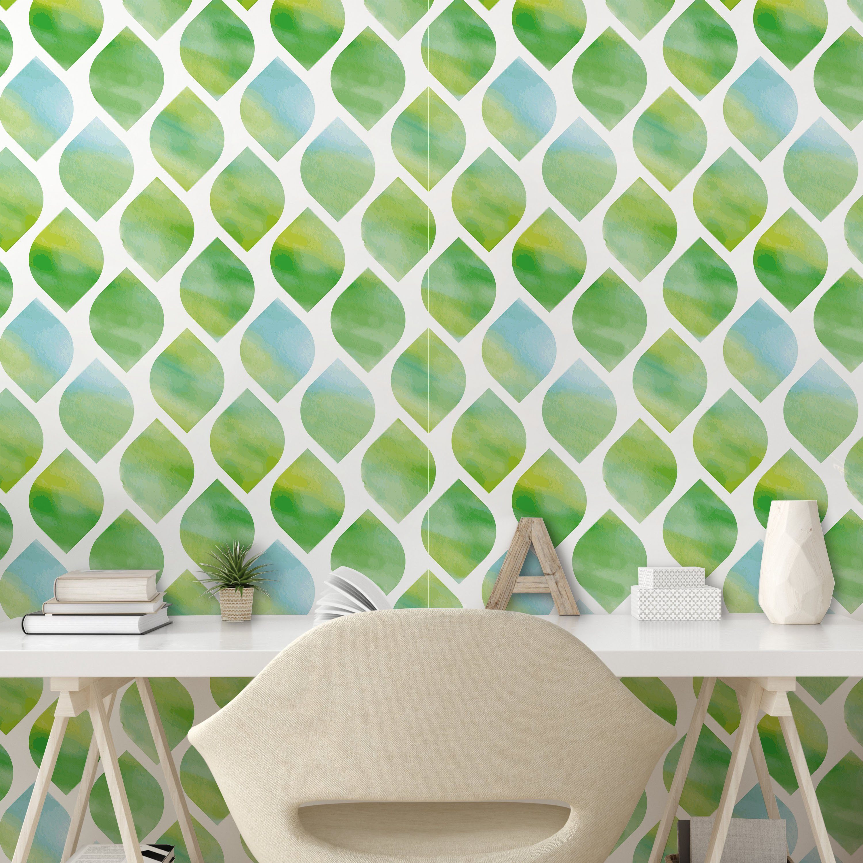 Abakuhaus Vinyltapete selbstklebendes Wohnzimmer Aquarell Drucken Küchenakzent, Grafische Formen