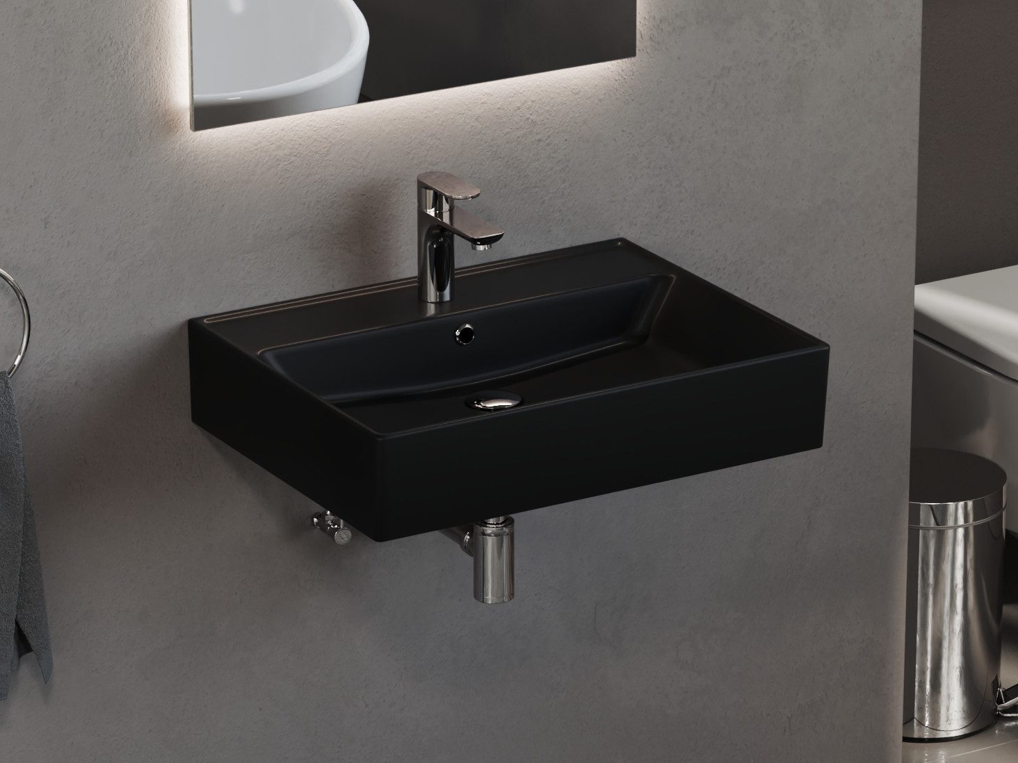 Aqua Bagno Aufsatzwaschbecken Waschbecken schwarz matt 60cm eckig Wandmonta günstig online kaufen