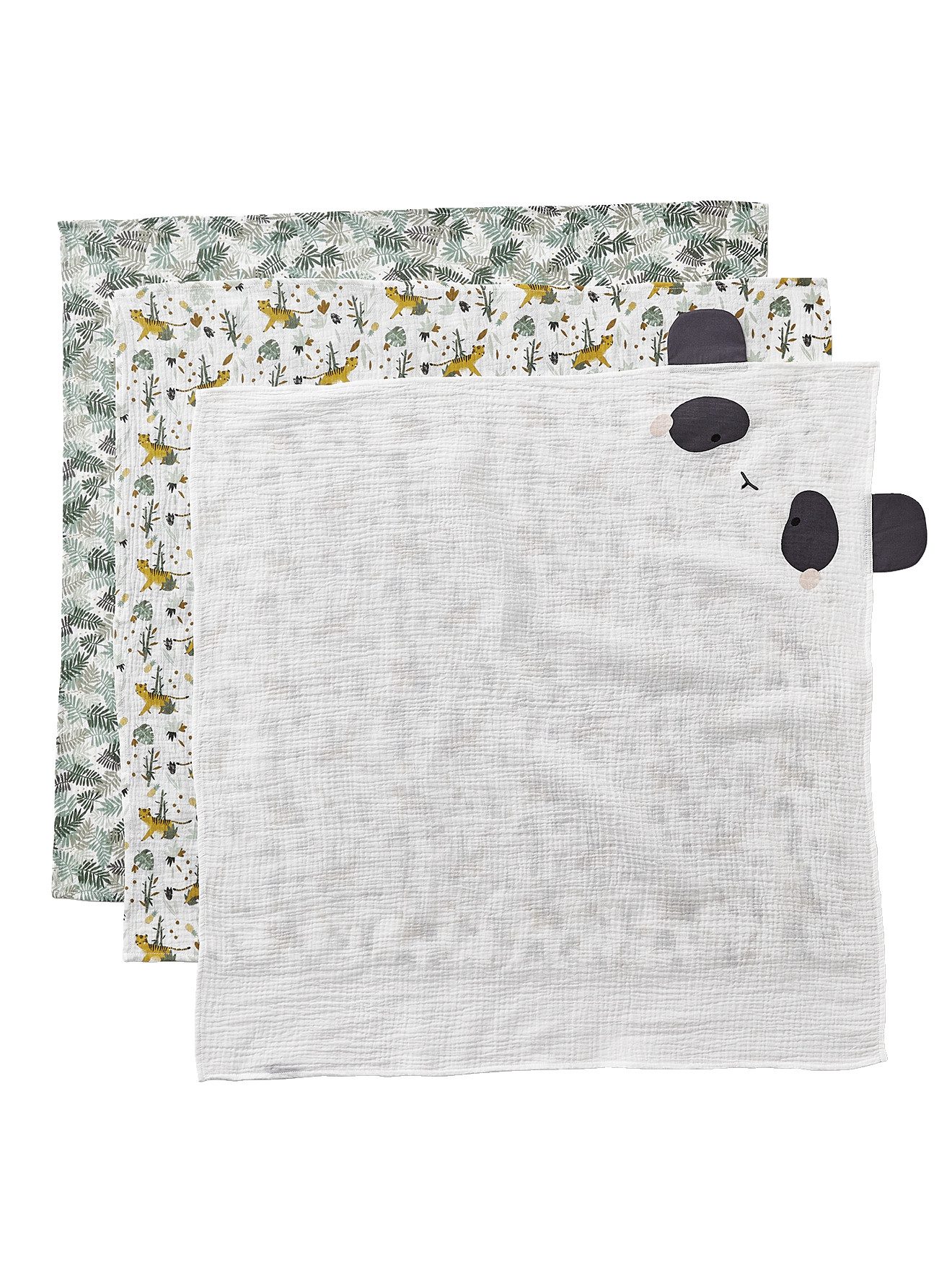 vertbaudet Stoffwindeln Baby Wickeltücher PANDAFREUNDE, 3er-Pack