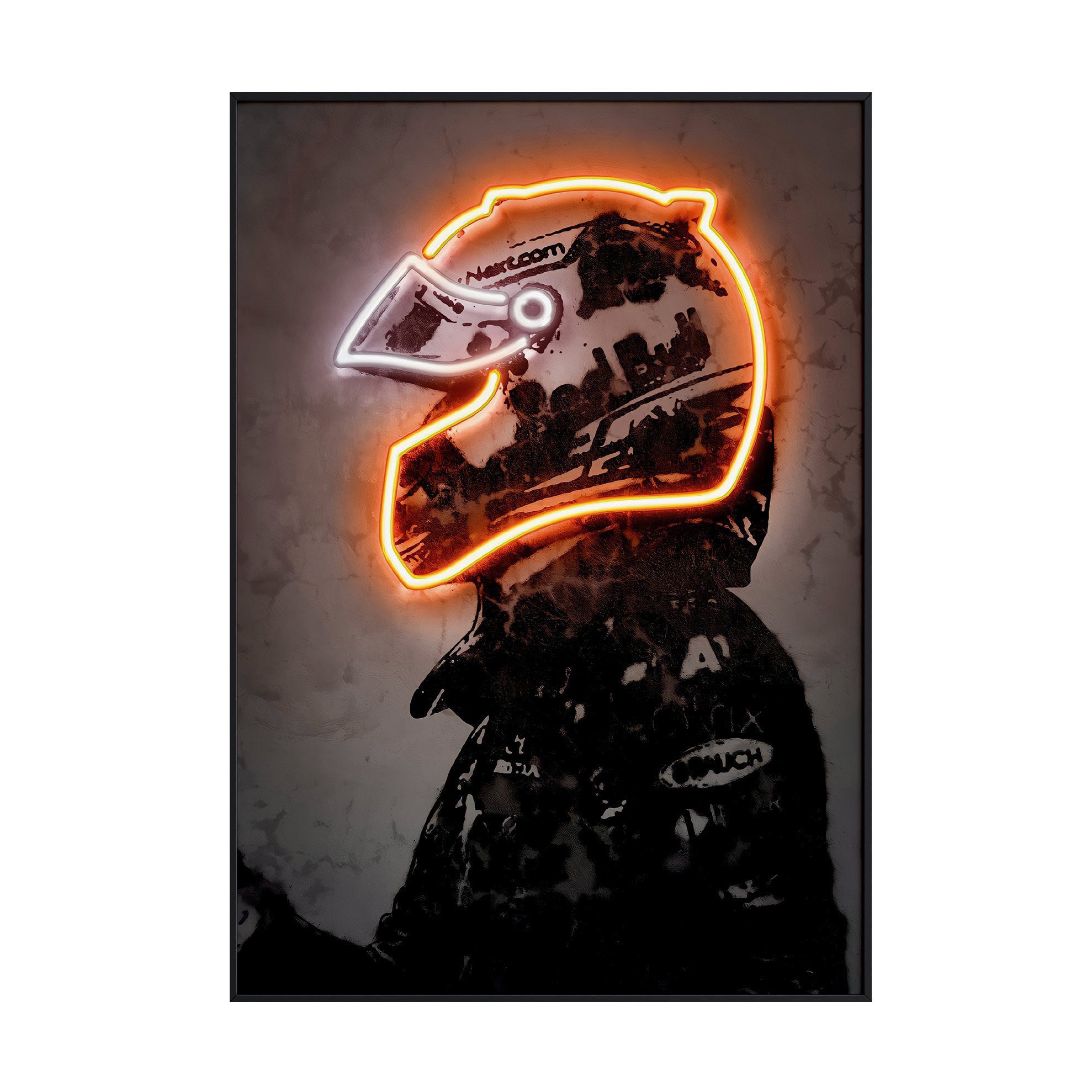 JUSTGOODMOOD Poster Premium ® Formel 1 Rennfahrer Orange Neon Helm Poster · ohne Rahmen