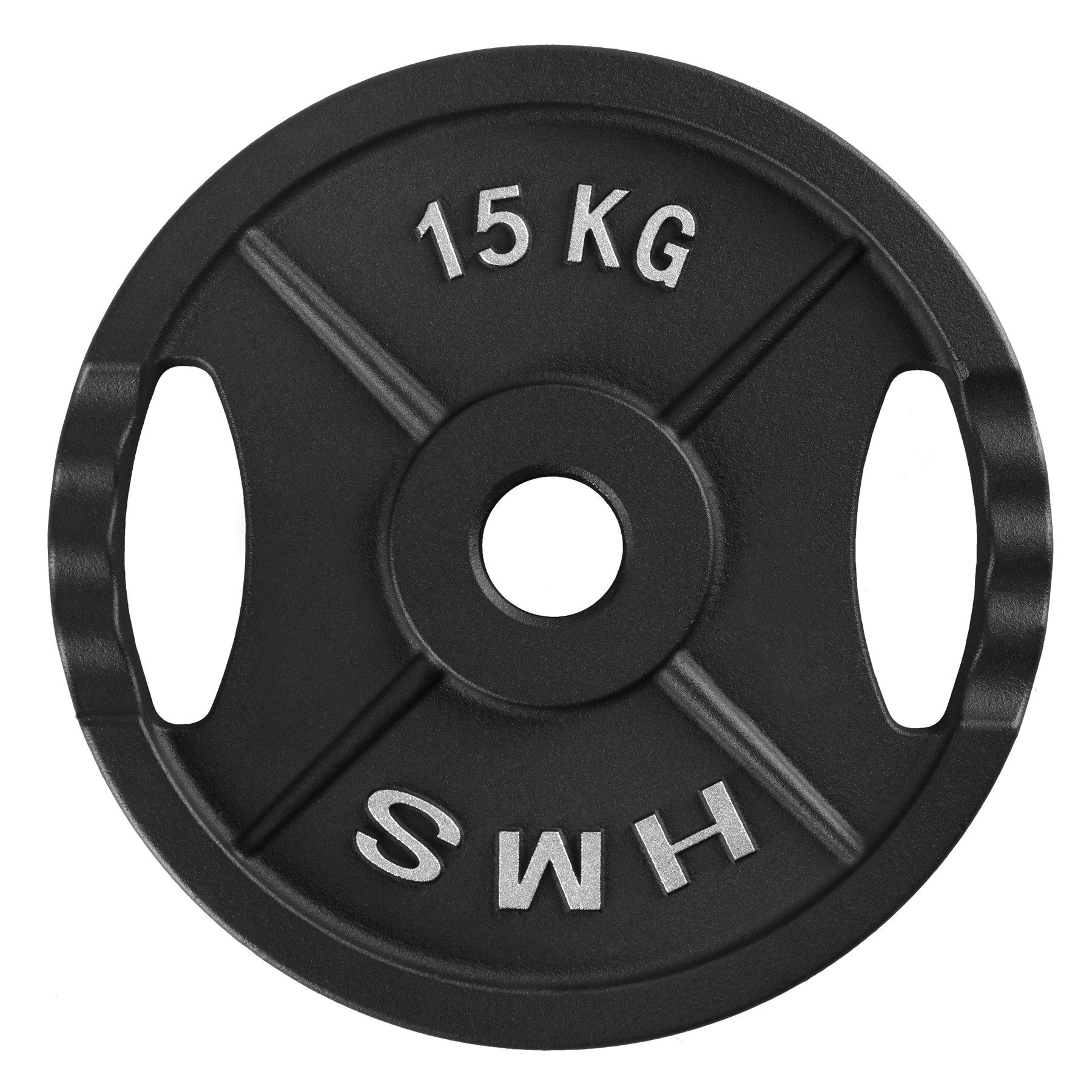HMS Hantelscheibe Gewichtsscheibe Olympiascheibe Krafttraining, 15.0 kg, (Spar-Set, 1-tlg., 36, 7 cm robust), Gusseisen, Griffmulden, olympisch 51 mm