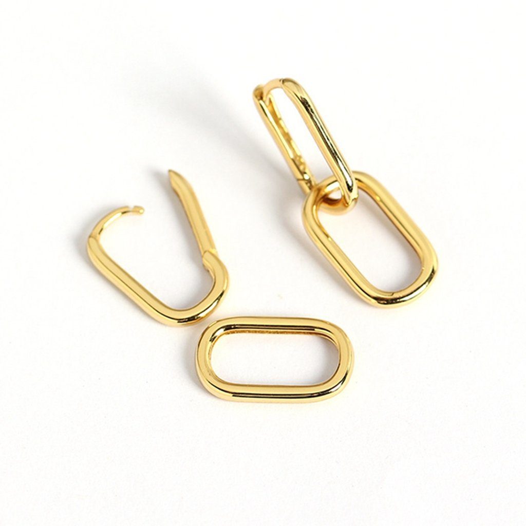 WaKuKa Paar Ohrhänger Ovale Gold S925-Sterlingsilber Paperpin-Ohrringe aus