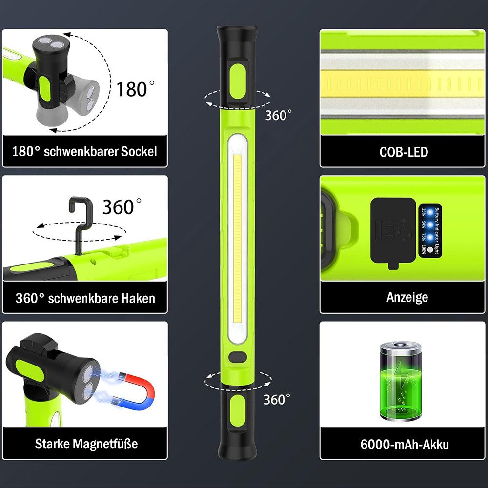 AFKSMILE LED Arbeitsleuchte LED Arbeitsleuchte mit Magnet & Haken, Werkstattlampe 3000LM, IP54 Wasserdicht für Auto-Reparatur, Camping, Baustelle, Garage – Bild 3 von 5