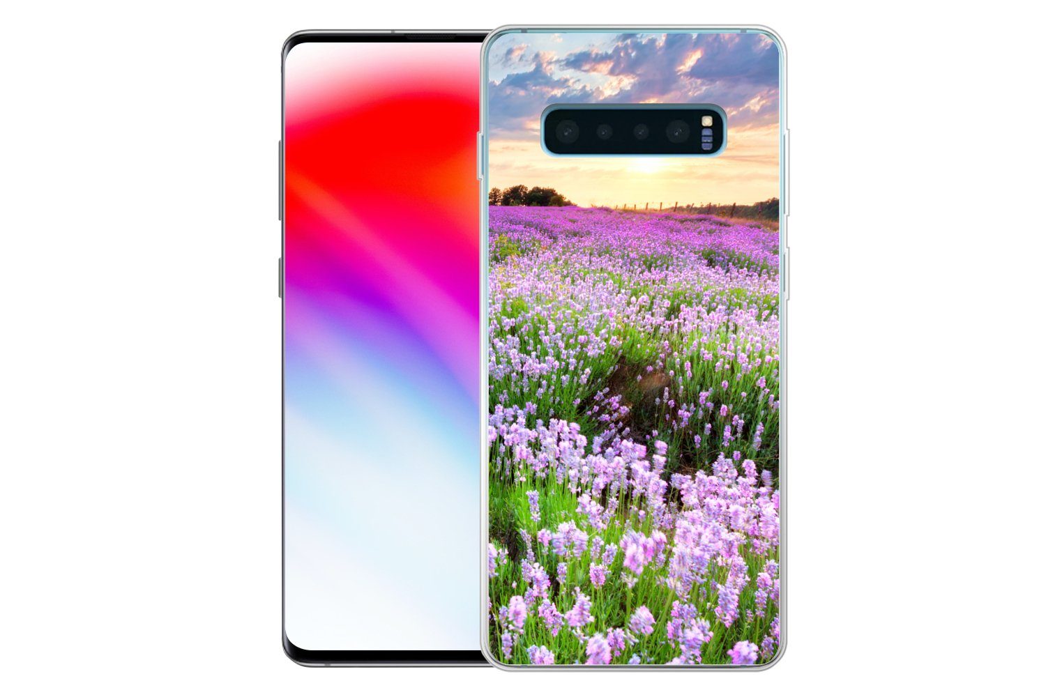 MuchoWow Handyhülle für Samsung Galaxy S10 Plus Blumen - Lavendel - Lila - Himmel - Sonnen, Phone Case, Silikon, Schutzhülle Dünn